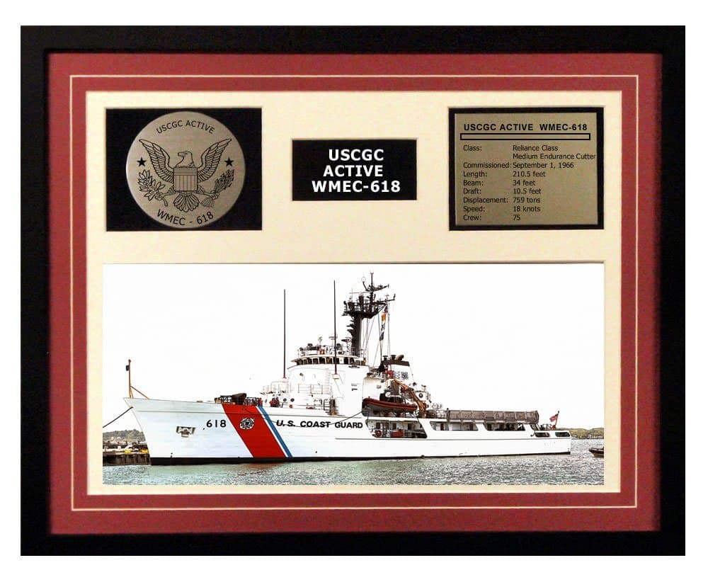 Navy Emporium USCGC Active WMEC-618 Framed Coast Guard Ship Display Burgundy