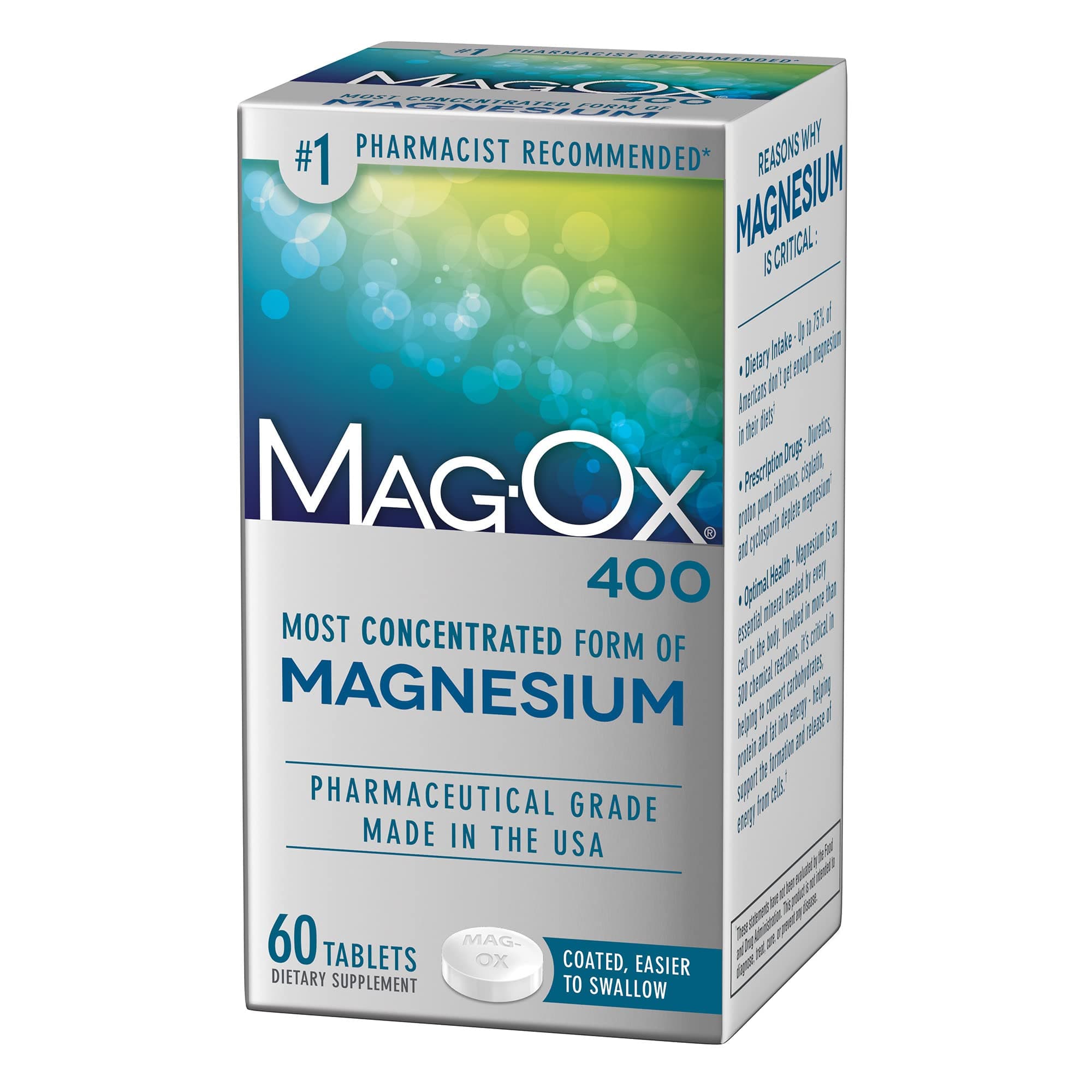 Magnesium Supplement, Pharmaceutical Grade Magnesium Oxide with 482 mg Per Dose, 60 Tablets