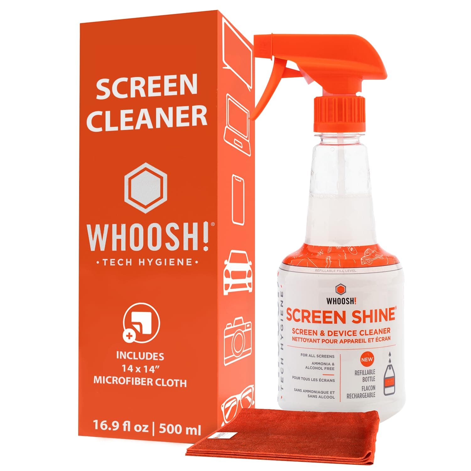 2.0 Screen Cleaner Kit [New REFILLABLE 500ml ] Best for Smartphones, iPads, Eyeglasses, TV Screen Cleaner, LED, LCD, Computer, Laptop & Touchscreen Include a Full 500ml Bottle + 1 Cloth