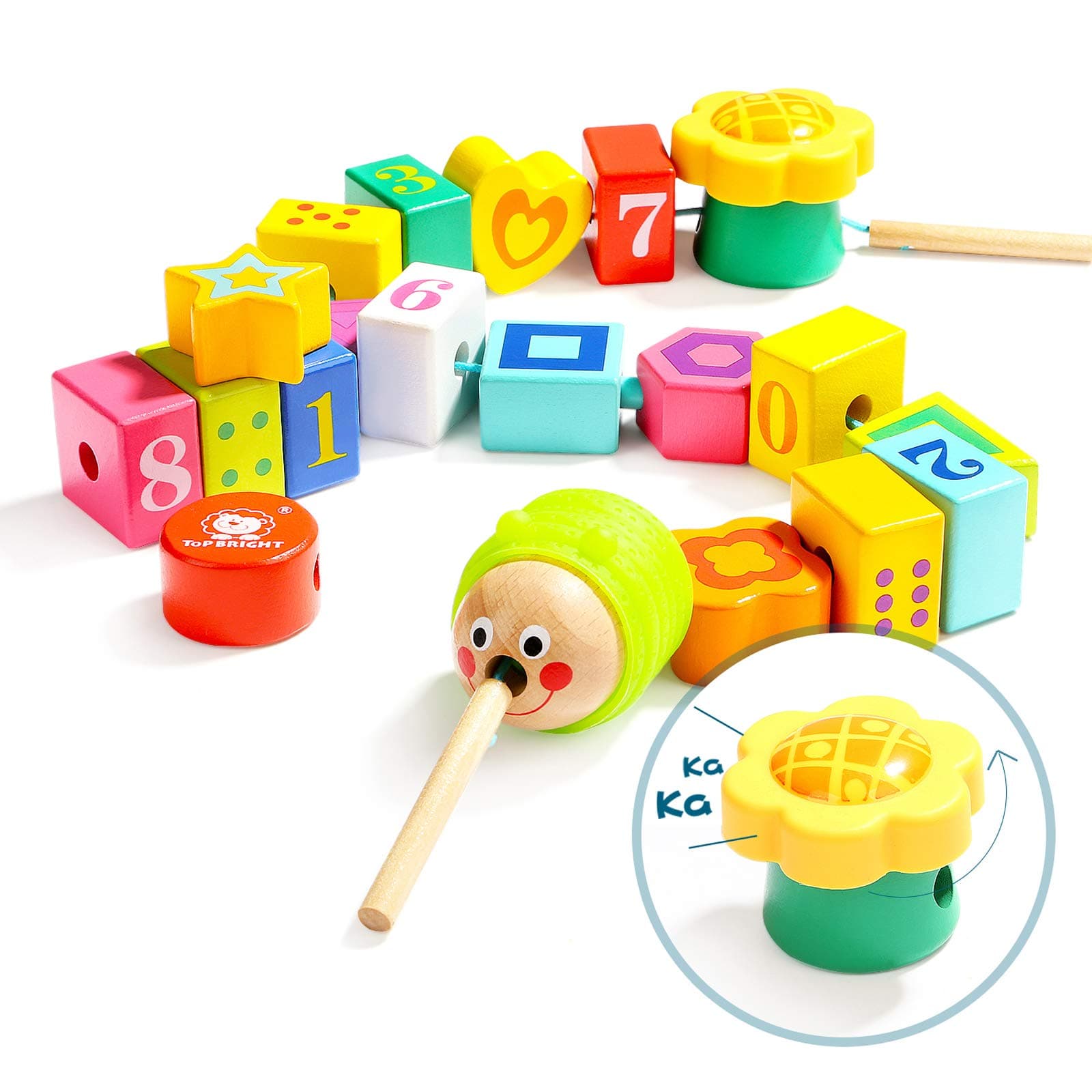 TOP BRIGHT Wooden Lacing Beads for Toddlers, Kids Fine Motor Skills Montessori Toys for 2 Year Old Girls Boys, Threading Toys for Two Year Old Girl Birthday Gifts