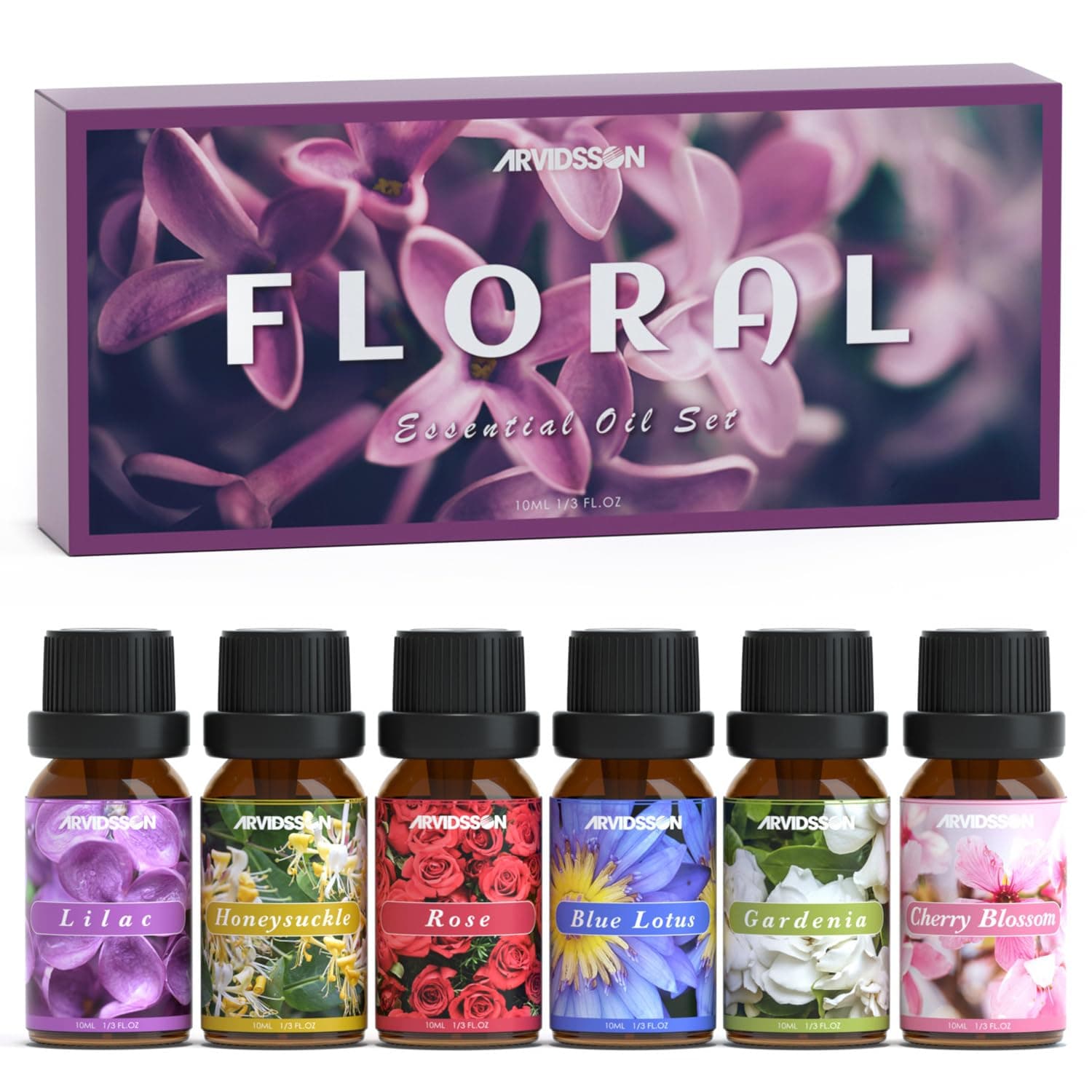 Floral Essential Oils Set, Natural Flower Essential Oil Gift for Women - Rose, Gardenia, Cherry Blossom, Honeysuckle, Lilac, Blue Lotus, Scented Oil for Diffuser, Valentines Day Gift for Her