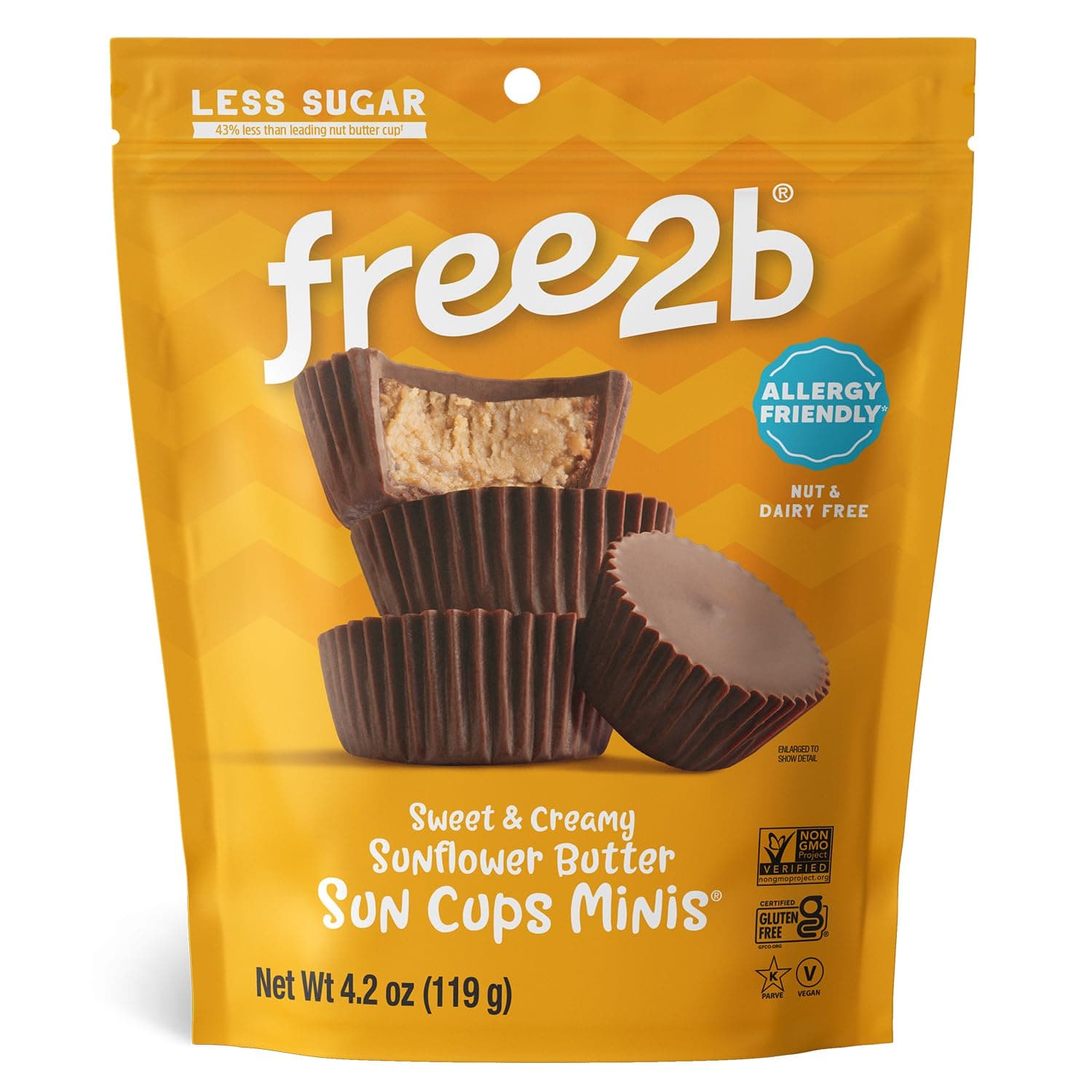 Free2b Sunflower Butter Mini Cups, Safe for School and Allergy Friendly, Gluten-Free, Dairy-Free, Nut-Free, and Soy-Free, Resealable Bag (36 Sweet and Creamy Cups)