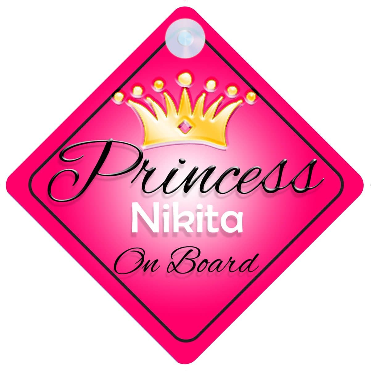 Princess Nikita On Board Personalised Girl Car Sign Baby / Child Gift 001