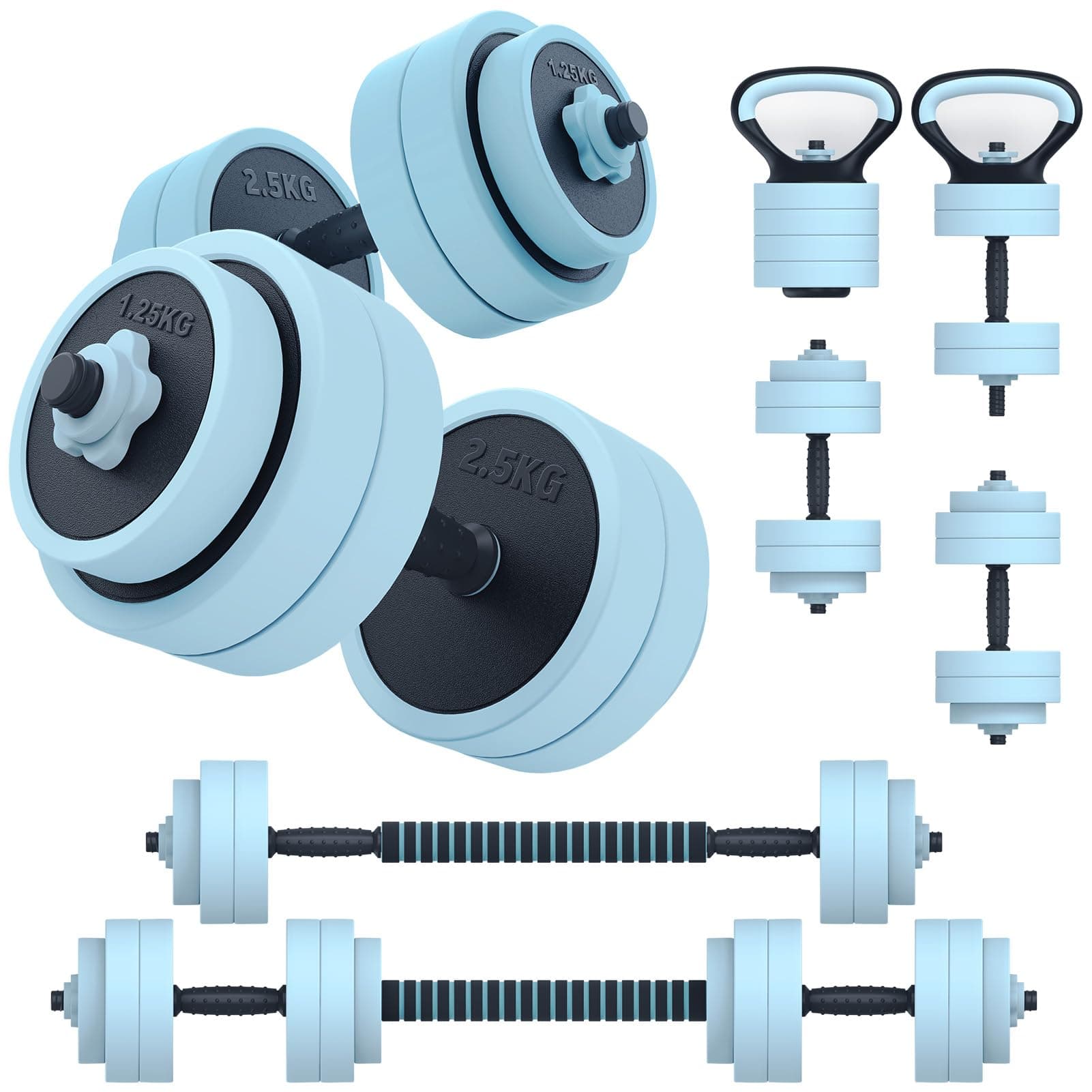PASYOU 4 in1 Dumbbells Set,Adjustable Dumbbell Set for Gym Used as Barbell, Kettlebells,Push up Stand Dumbbell Body Building 20KG Set,Free Weights Set for Home Fitnes