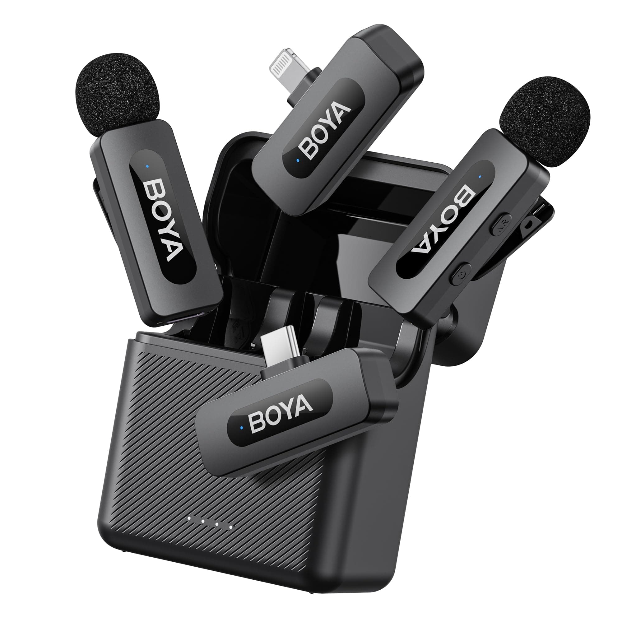 – Boya BY-V3 Combo Wireless Microphone for iPhone, Android, iPad, with USB-C/Lightning, Mini Wireless Lavalier Microphone, Noise Cancellation, 36H Power for Video Recording, Streaming