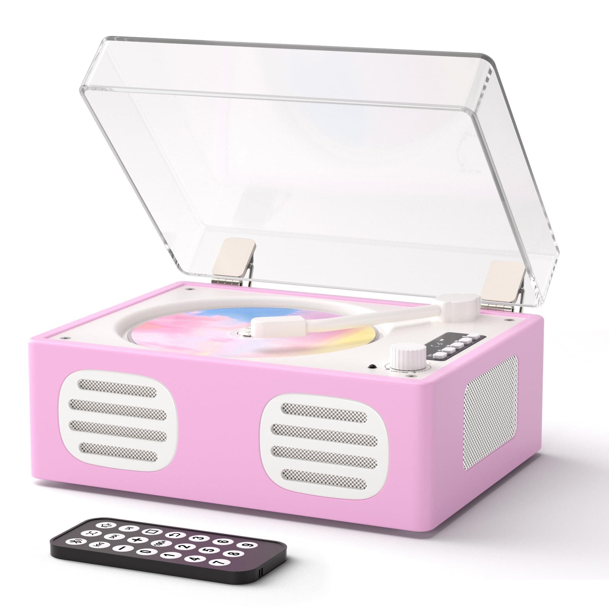 CD Player Portable Bluetooth Input/Output, Retro CD Player with Hi-Fi Speakers, Rechargeable Cute CD Players for Home with LED Display, USB Playback, AUX-in, Headphone Jack, Purple-Pink