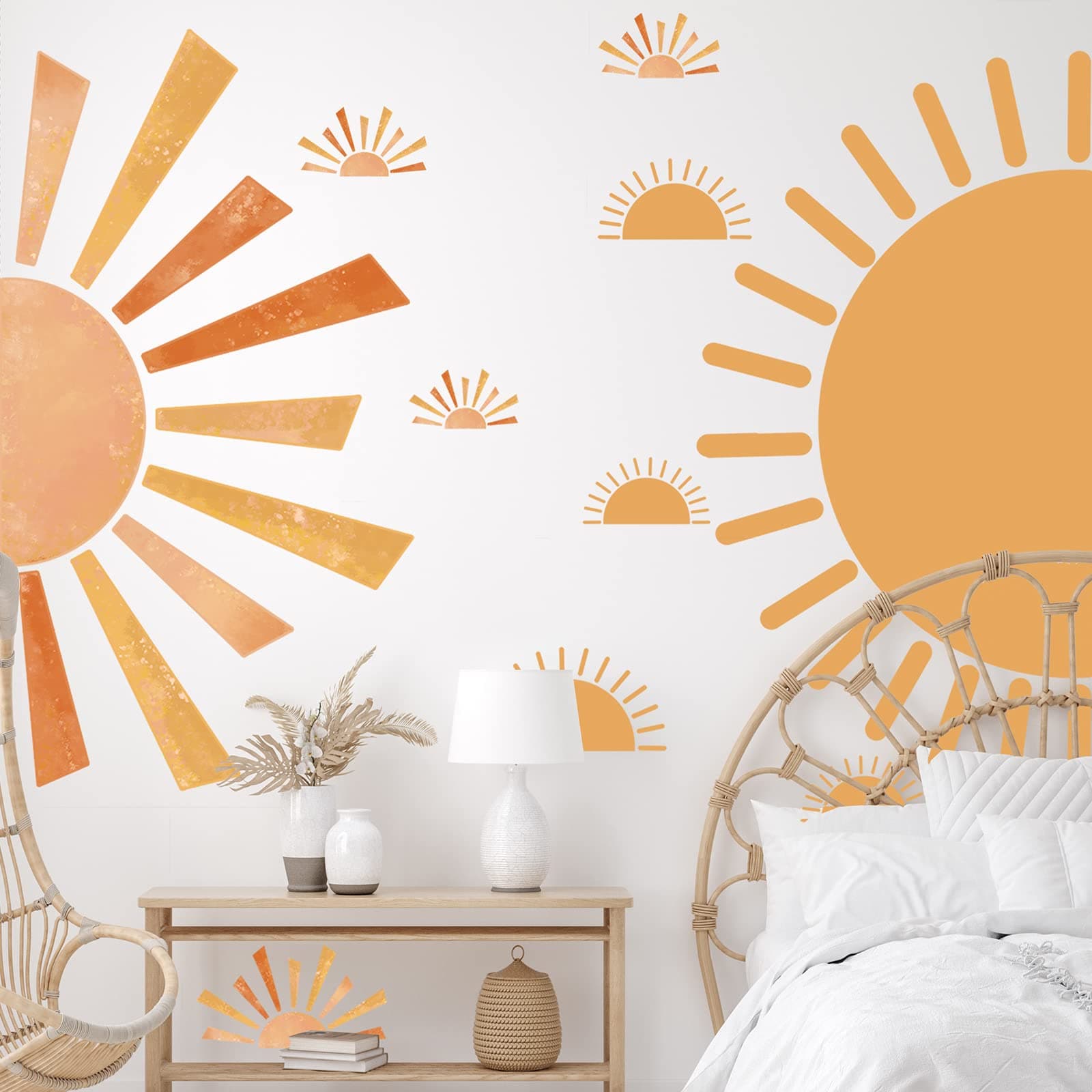 20 Pcs Half Sun Wall Decal Large Boho Wall Decals Sunshine Stickers Vinyl Nursery Removable Peel and Stick Decals for Nursery Kids Room Playroom Deco(Bright Style)
