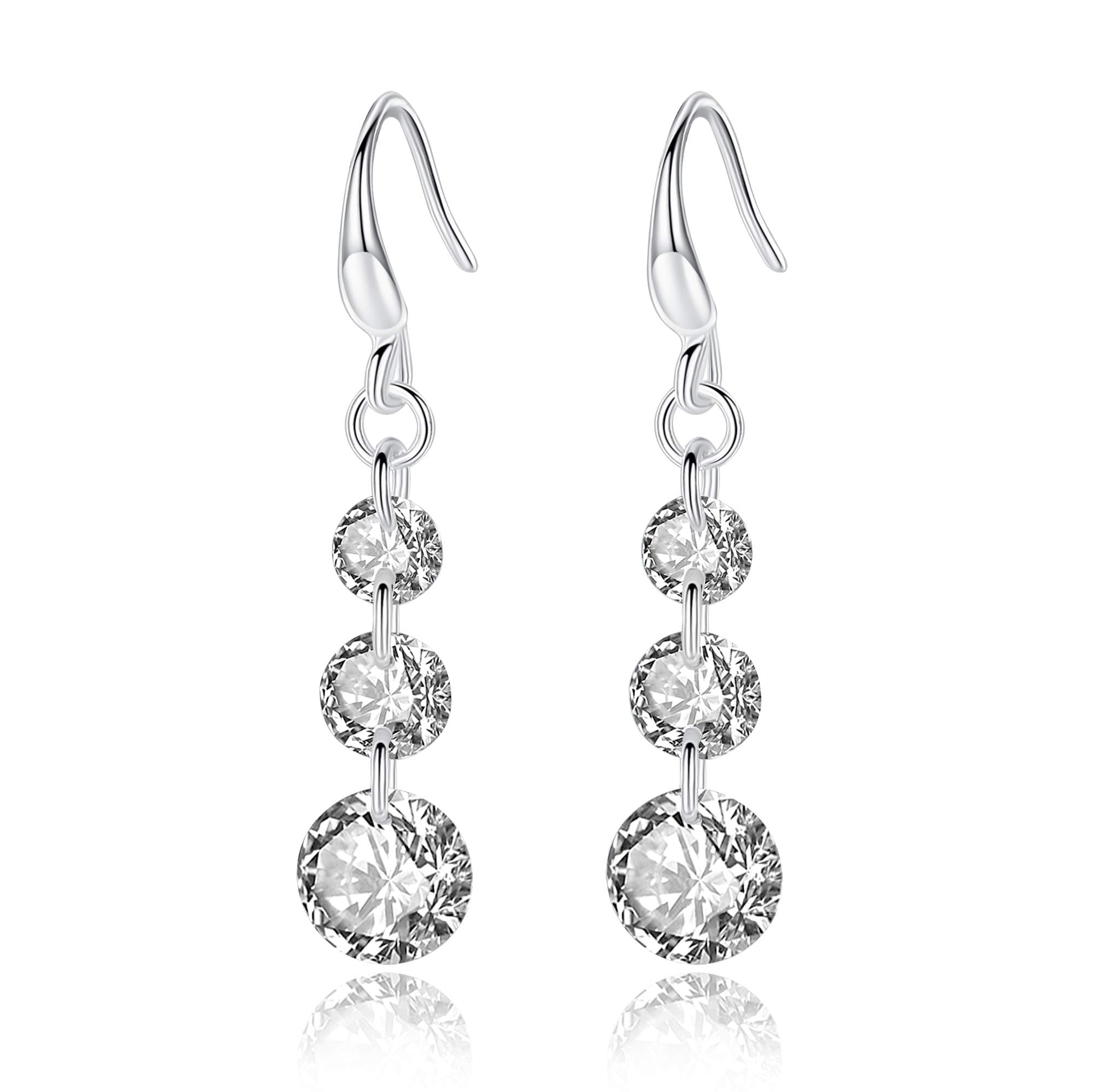 LEVIOLET 925 Sterling Silver Jewellery Hypoallergenic Round Cut 5A Cubic Zirconia CZ Drop Earrings for women