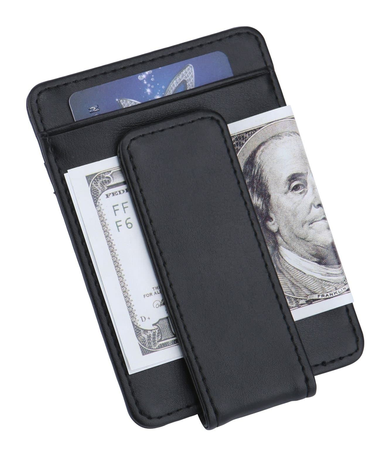 Men's Slim Leather Front Pocket Wallet with Magnetic Money Clip