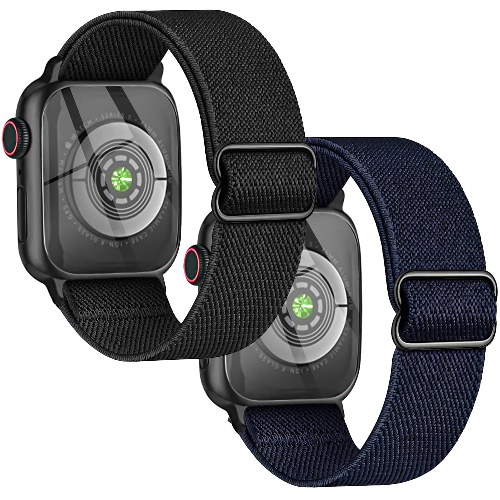 [2 Pack] Stretchy Nylon Strap Compatible with Kids Apple Watch Band, Replacement Bands for iWatch Ultra Series 9 8 7 6 5 4 3 SE SE2 38mm 40mm 41mm & 42mm 44mm 45mm 49mm for Boy Girl Small Wrist.