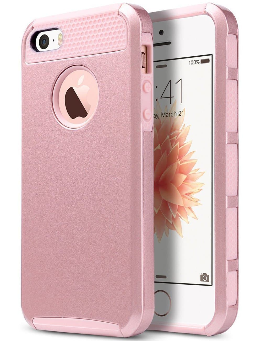 ULAK iPhone 5S Case, iPhone SE Case Slim Fit Dual Layer Hybrid Hard PC + TPU Protective Cover for Apple iPhone 5/5S/SE (Rose Gold)
