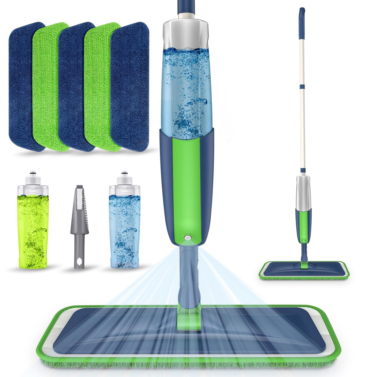 Spray Wet Mops for Hardwood Floor Cleaning: MEXERRIS Floor Mop with 5 Washable Pads for Swiffer Powermop & 2 Refillable Bottles - Home Commercial Dust Dry Mops for Wood Laminate Vinyl Tiles Ceramic
