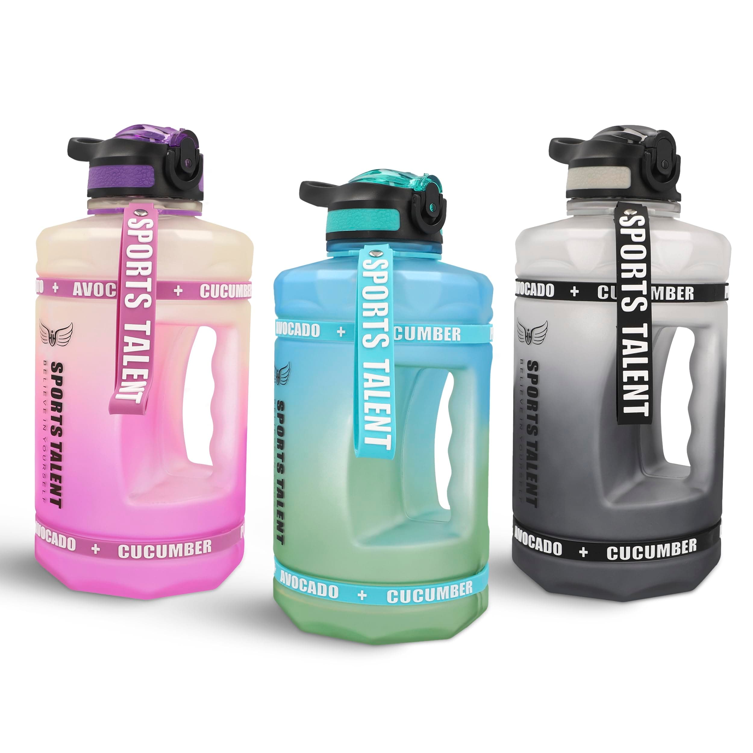 LA' PRECIOUS Water Bottle 2l for Gym Non-Toxic BPA Free Material, Fast Flow, Flip Top Leak Proof Lid with Straw. (Blue/Green)