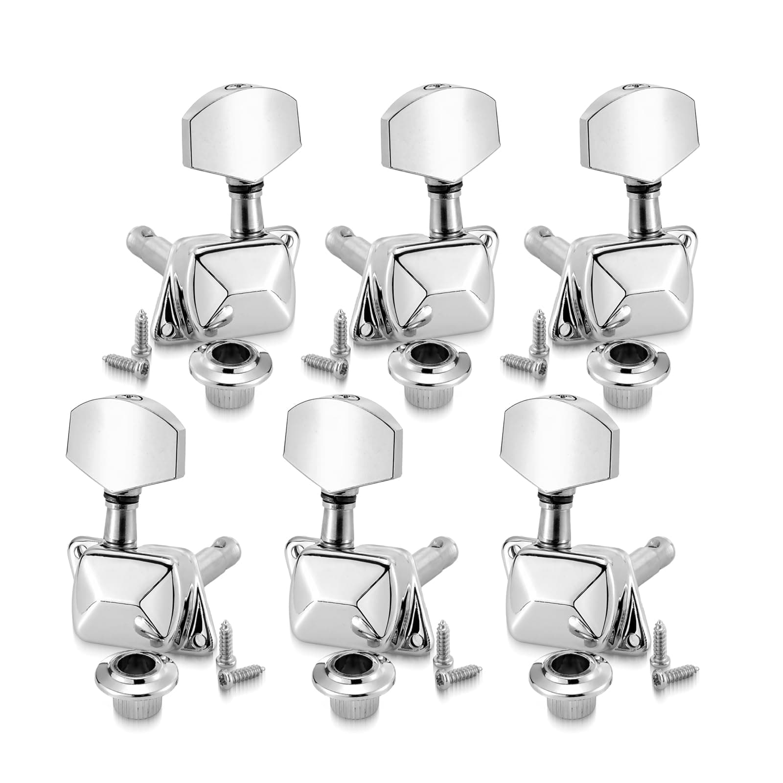 Swhmc 3R3L Guitar Tuning Pegs Machine Heads, Silver Zinc Alloy Semi-closed Tuners for Acoustic & Classical Guitar, Chrome-Plated Gear with Anti-Corrosion
