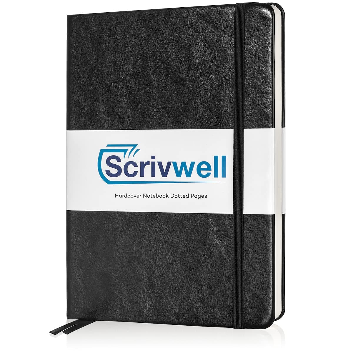 Scrivwell Dotted A5 Hardcover Notebook - 208 Dotted Pages with elastic band, two ribbon page markers, 120 GSM paper, pocket folder - great for bullet journaling - Black