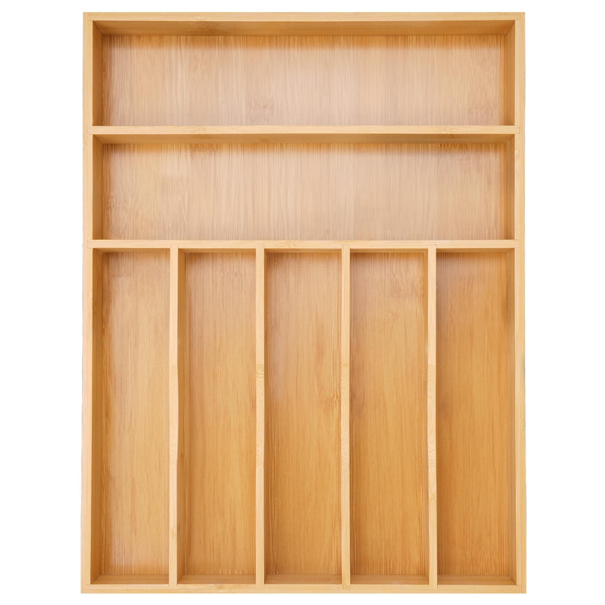 Rustic Natural Bamboo 7-Slot Rectangular Cutlery Organizer for Kitchen Drawer, Utensil Organizer, Silverware Holder, Natural