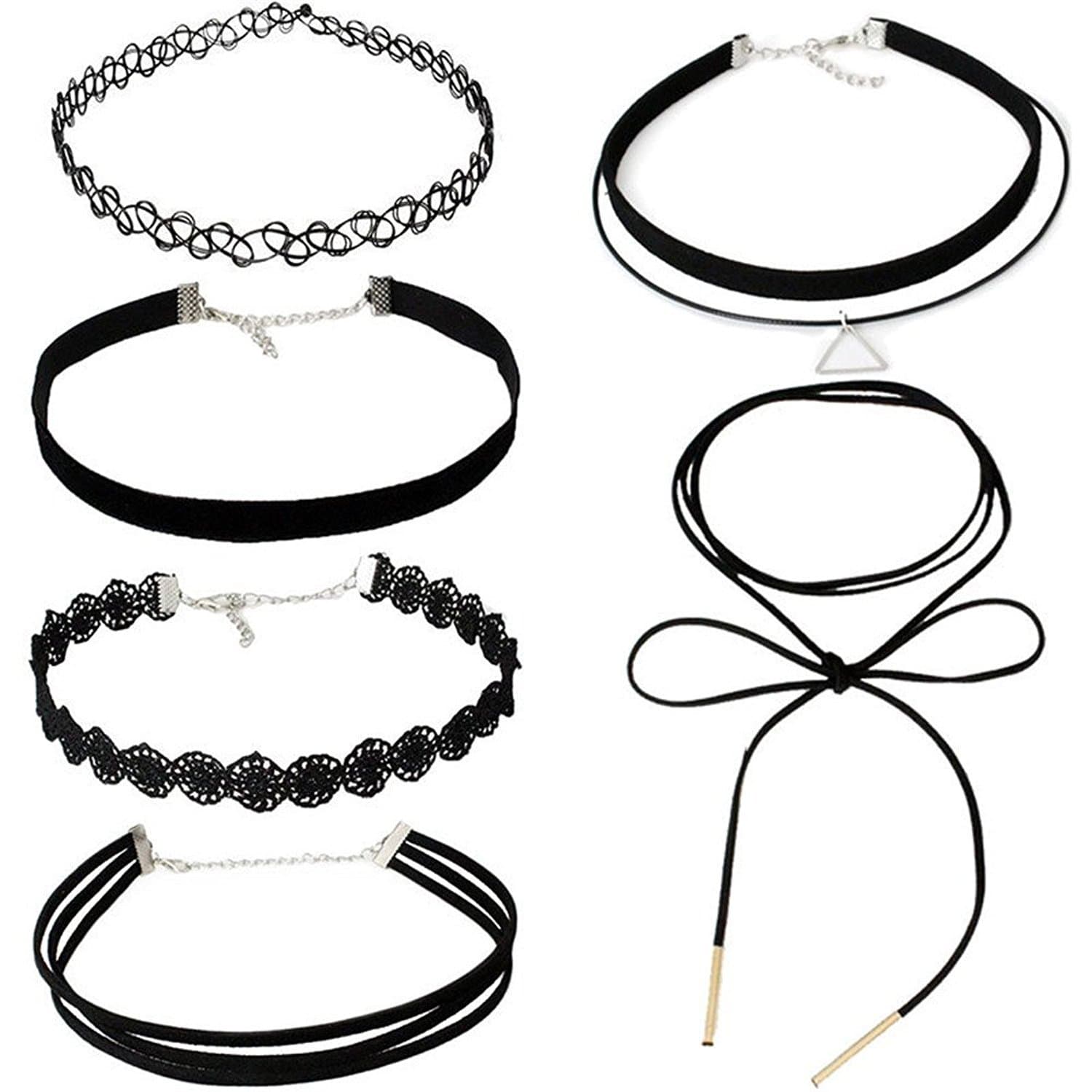 MJSCPHBJK 4 Pieces Black Velvet Choker Necklaces Set Gothic Stretch Tattoo Choker Elastic Tassel Pendant Necklaces Women Girls … (8 Pieces)