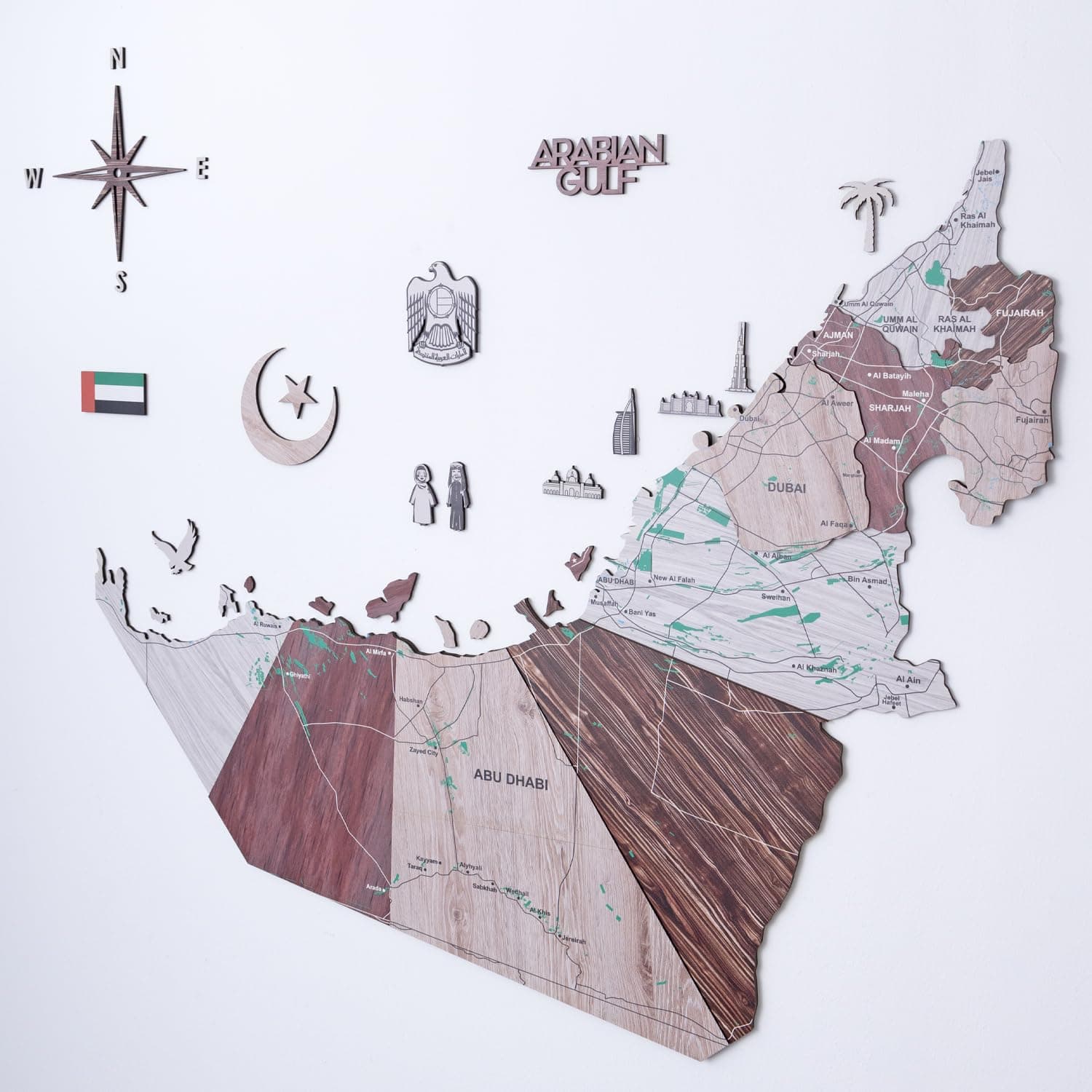 Enjoy The Wood 3D Country Wall Art – Unique Wooden Country Map Decor for Home, Bedroom, or Office – Ideal Housewarming Gift, Handcrafted and Stylish Wall Art - UAE Map (Cappuccino, M (100 x 81cm))