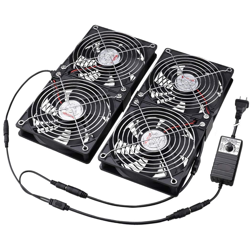 Wathai 4 x 120mm GPU Mining Rigs Server Racks Fan with 100V - 240V AC Power Variable Speed Control, Big Airflow for DIY Cooling and Ventilation AV Cabinets, TVs Routers. Audio Amplifier, Refrigerator