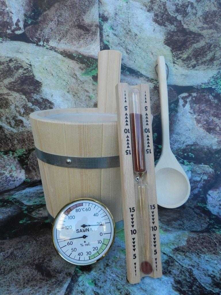 Sauna pour salle de bain 4 pièces saunakübel, louche, sablier, thermo-hygromètre