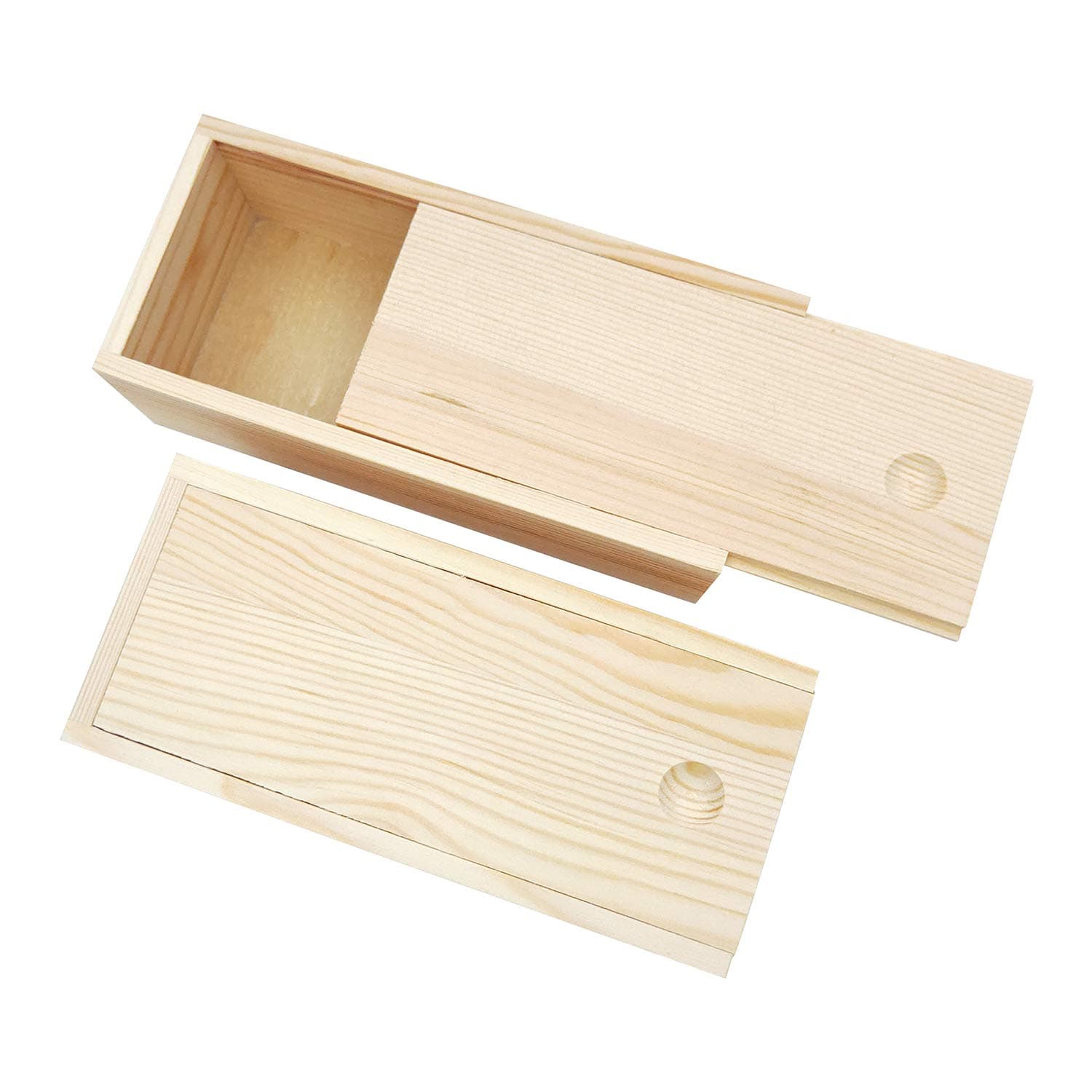 2 Pack Wood Box with Sliding Lid Unfinished Wood Storage Box Blank Natural Wood Box Case Container for Gift Jewelry Box, DIY Art Craft, Hobbies, Home Storage, 8 x 3.5 x 2.4 Inches