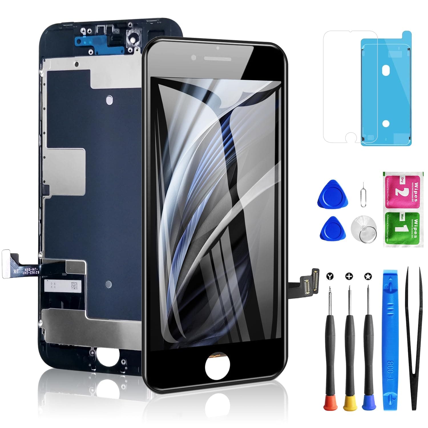 Diykitpl for iPhone 8/ SE 2020 2nd Generation Screen Replacement Black, LCD Touch Screen Digitizer with Repair Tools for A2275, A2298, A2296 with Waterproof Seal+Repair Tools+Screen Protector