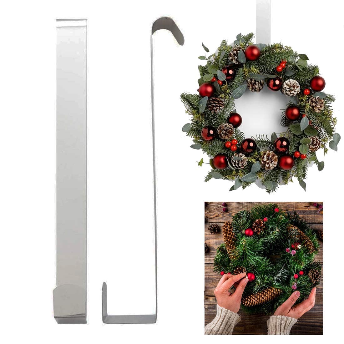Door Wreath Hanger Hook - Strong Metal Over The Door Hook 28cm for Every Day Use and for Christmas | Perfect for Hanging Clothes, Bags, Scarves and Christmas Wreath
