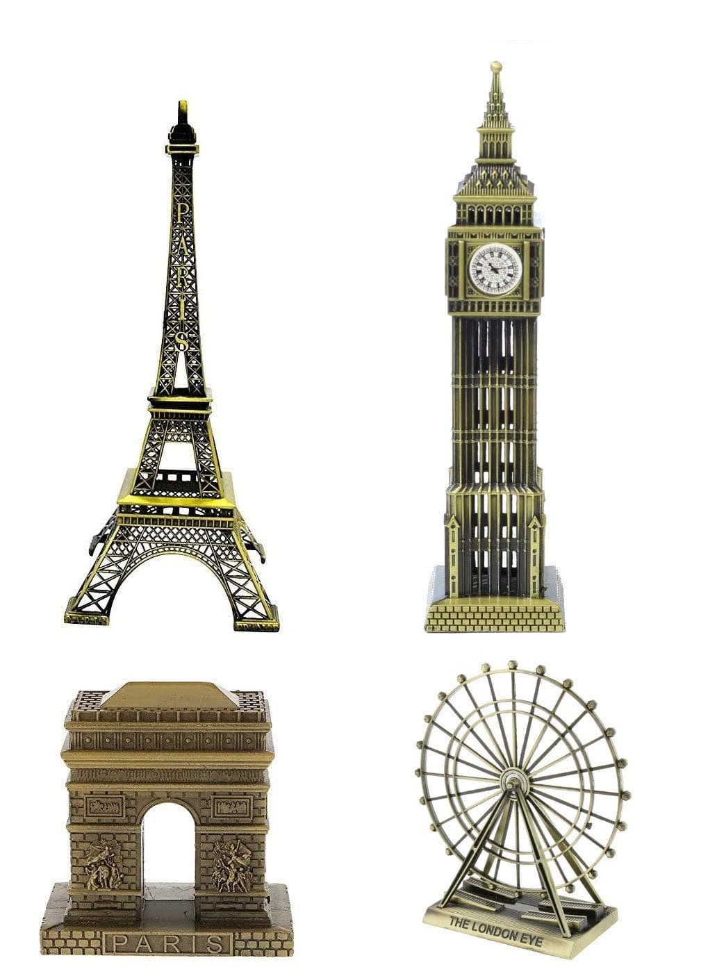 Lilone Metal Showpiece Combo Paris Eiffel Tower | Big Ben Tower | Paris Gate | London Eye for Home Decoration Items | Birthday