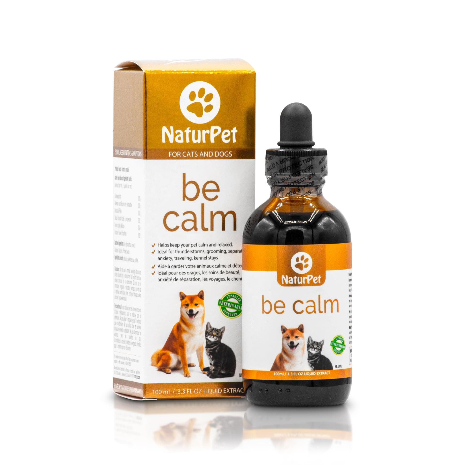 NaturPetBe Calm | Calming Natural Herbal Drops for Dogs & Cats with Separation Anxiety, Chewing, Barking, Shaking & Other Behavioural Issues | 100mL