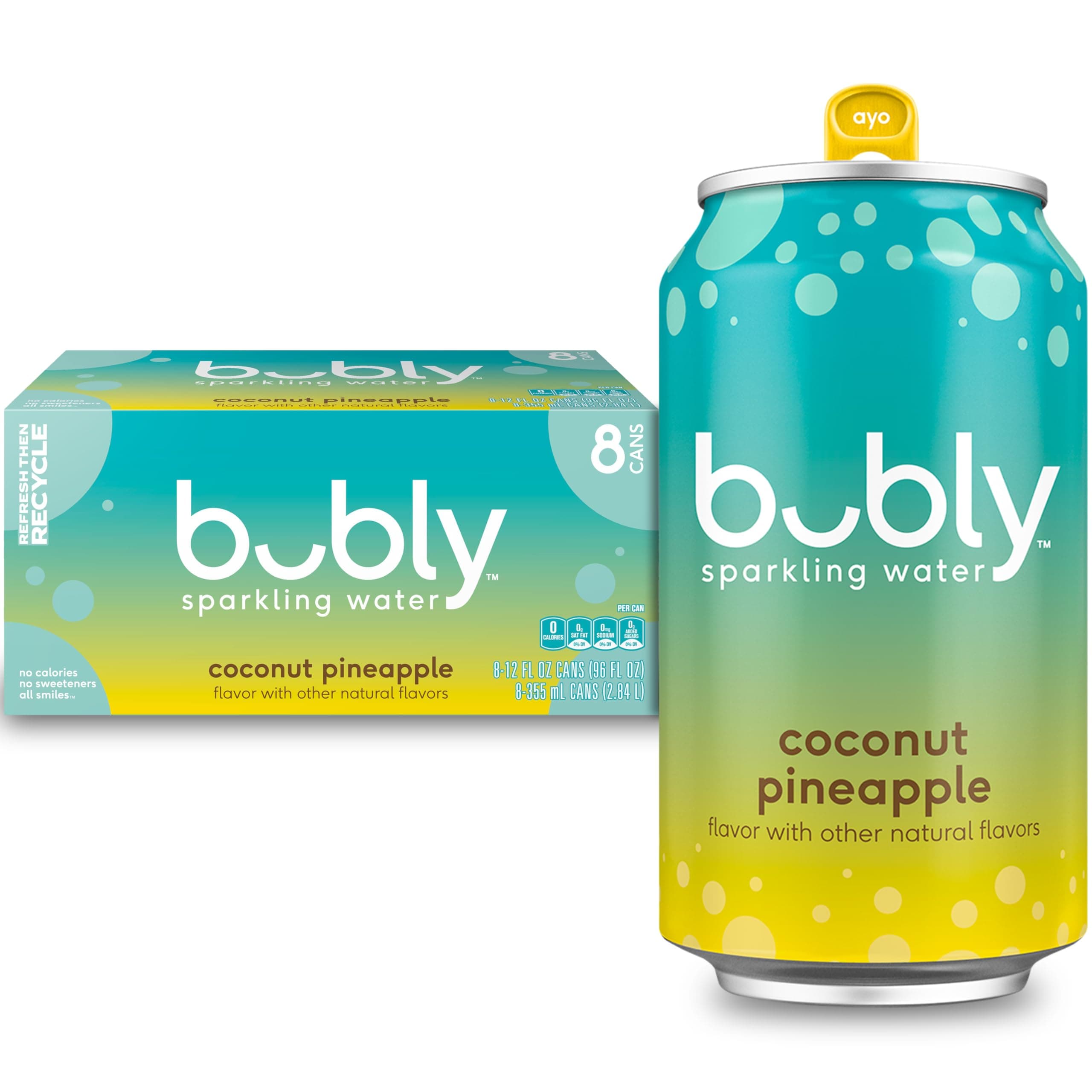 Sparkling Water, Coconut Pineapple, Zero Sugar & Zero Calories, Seltzer Water, 12 Fl Oz Cans (Pack of 8)