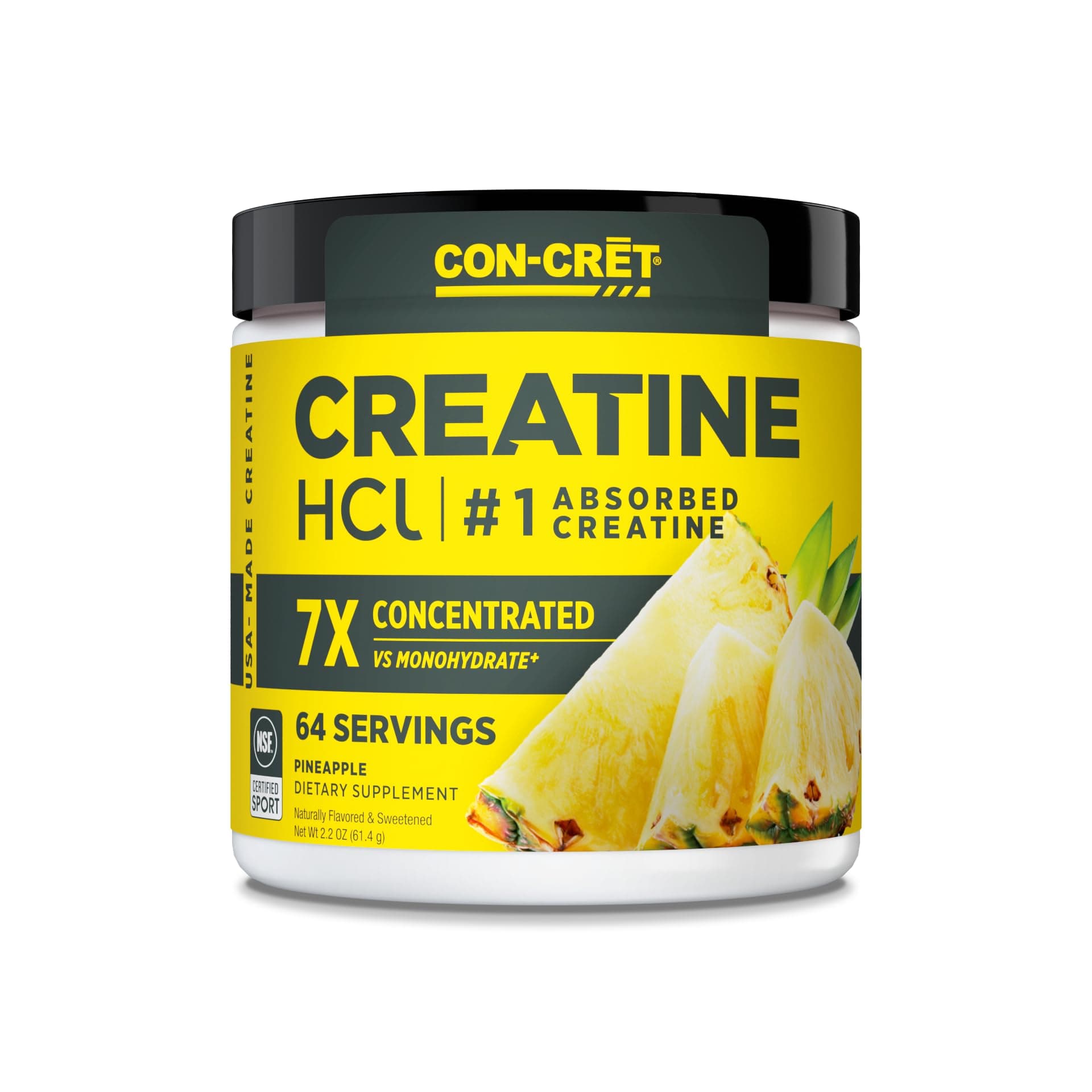 ProMera Sports CON-CRET Patented Creatine HCl Powder, Pineapple Stimulant-Free Workout Supplement for Energy, Strength, and Endurance, 64 Servings