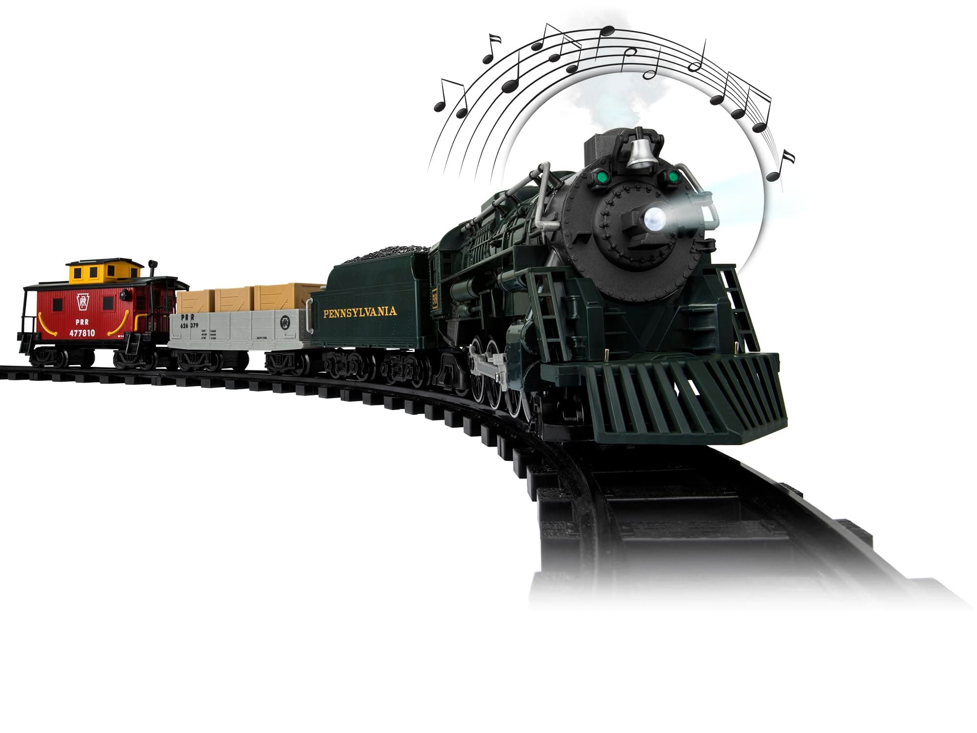 Battery-Operated Pennsylvania Flyer Freight Toy Train Set with Bluetooth, Locomotive, Train Cars, & Track with Authentic Train Sounds, Lights, & Water Vapor Smoke Effects for Kids 4+