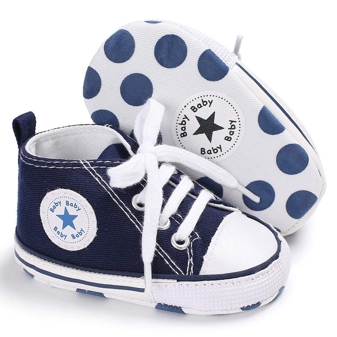 Tutoo Unisex Baby Boys Girls High Top Sneaker Soft Anti-Slip Sole Newborn Infant First Walkers Canvas Denim Shoes