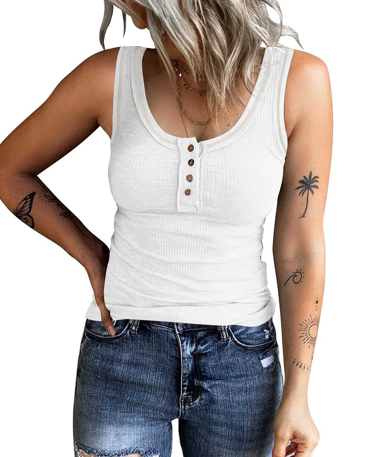 KinlonsairWomen's Summer Sleeveless Halter Tee Shirts Crew Neck Workout Tank Tops Casual Plain Cami Shirts