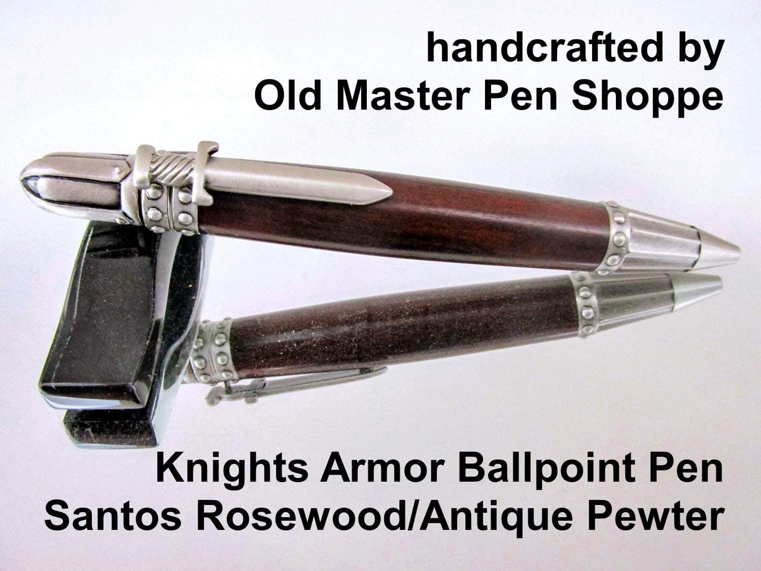 Santos Rosewood Exotic Wood Knights Armor Ballpoint Pen With Antique Pewter Plating