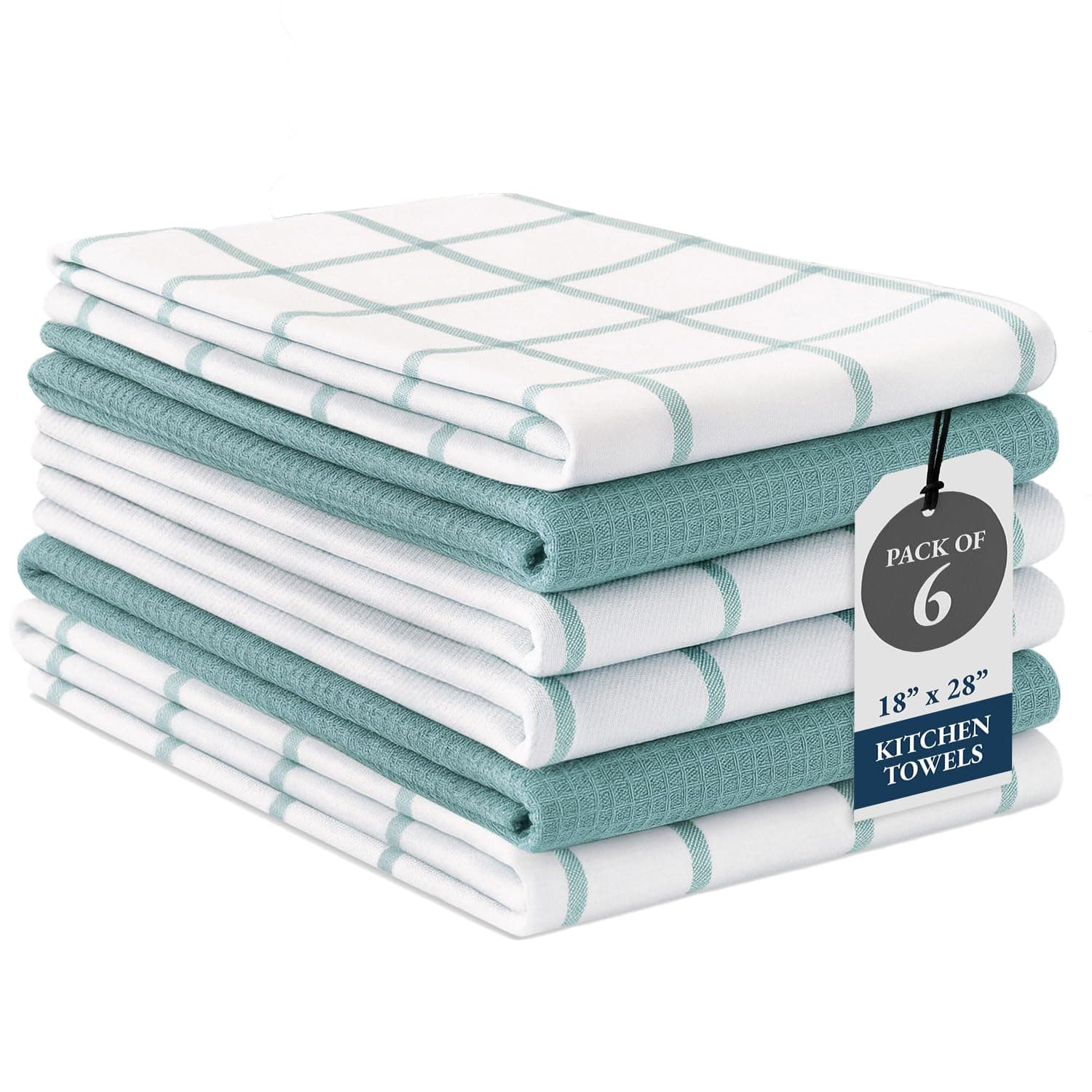 Kitchen Towels Set - Pack of 6 Cotton Dish Towels for Drying Dishes, 18”x 28”, Kitchen Hand Towels, Absorbent Tea Towels, Premium Dish Towels for Kitchen, Quick Drying Kitchen Towel Set - Aqua