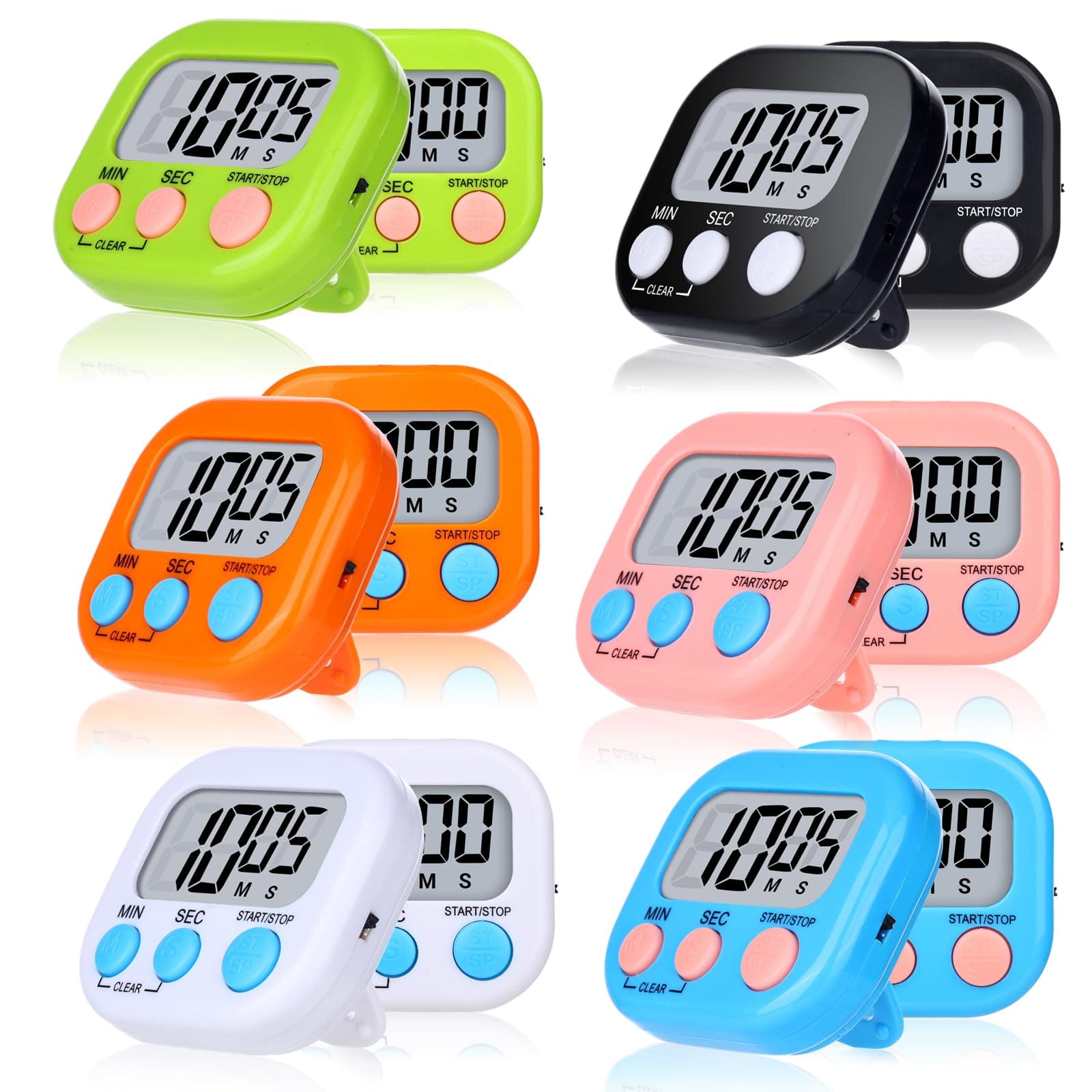 Digital Kitchen Timer 12 Packs Magnetic Classroom Stopwatch Timer 6 Colors Small Digital Countdown Timers for Cooking Mini Loud Alarm Stop for Kitchen Study Work Sports Games Office Clock