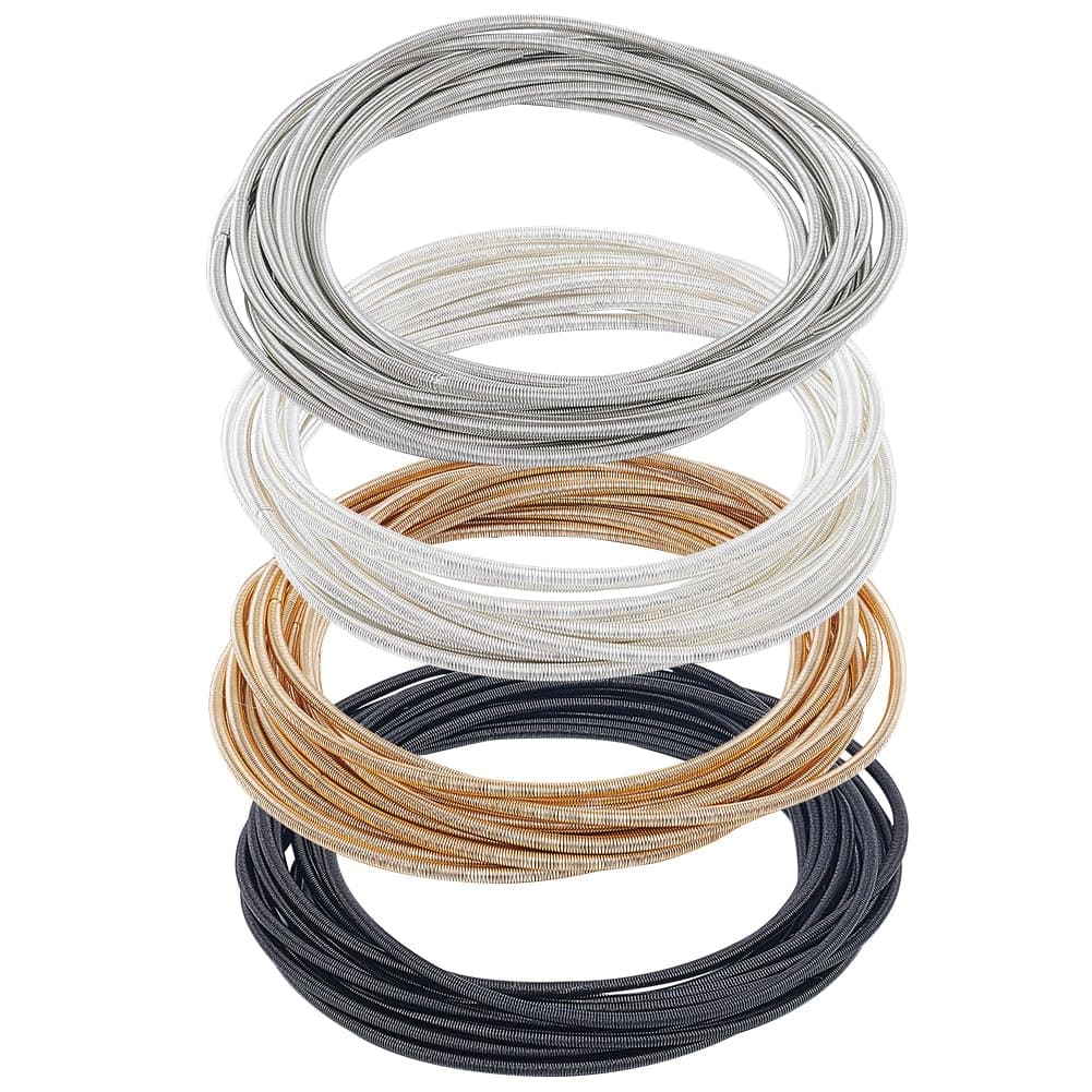 BENECREAT 48 Loops 4 Colors Spring Jewelry Wire, 2-1/4 inch Stackable Guitar String Bracelets Steel Memory Wire for Summer Jewelry Supplies Art Creation DIY Crafts, Black Platinum Silver Gold