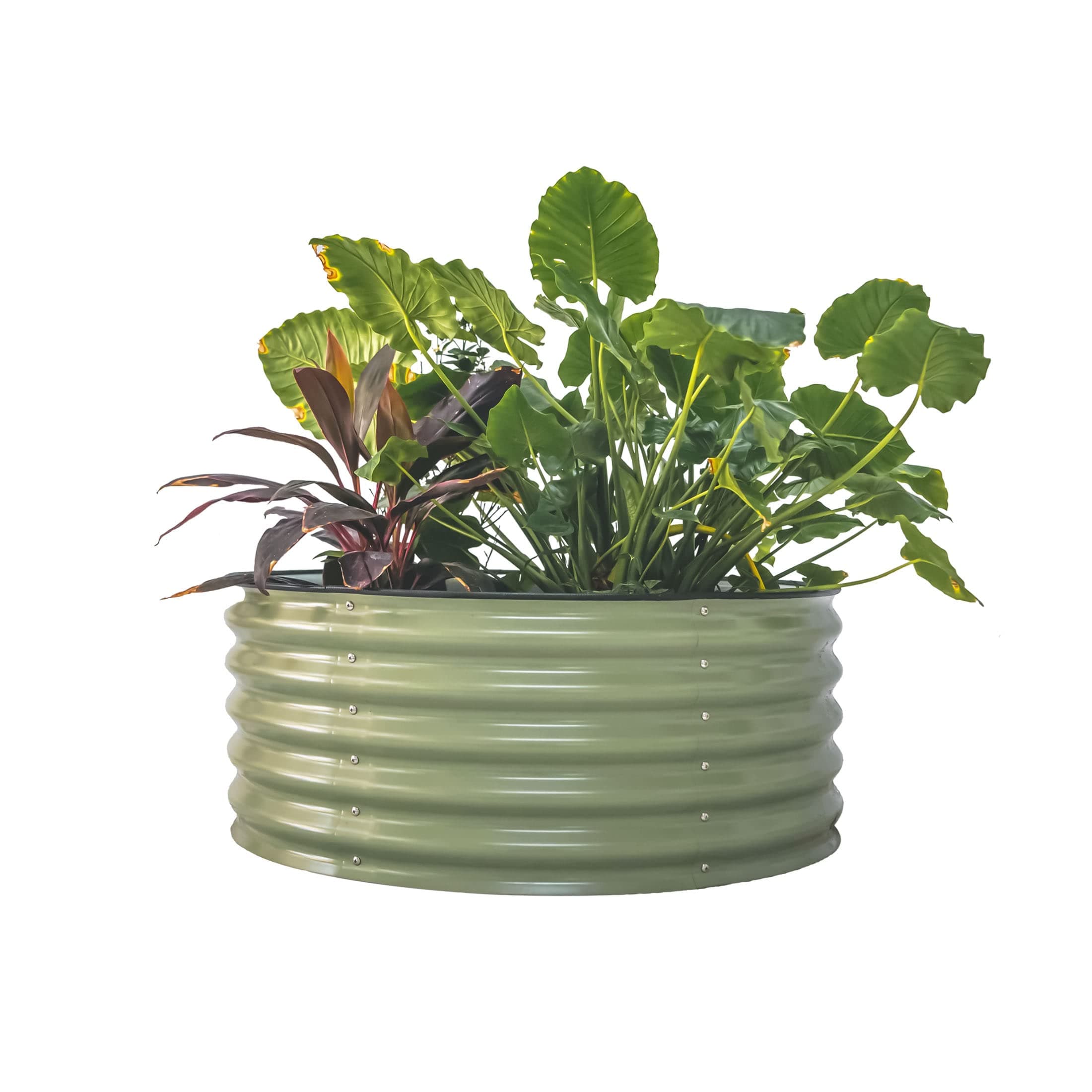 17" Tall 42" Round Raised Garden Bed Metal Raised Bed Planter Box for Vegetables Flowers Patio, Olive Green