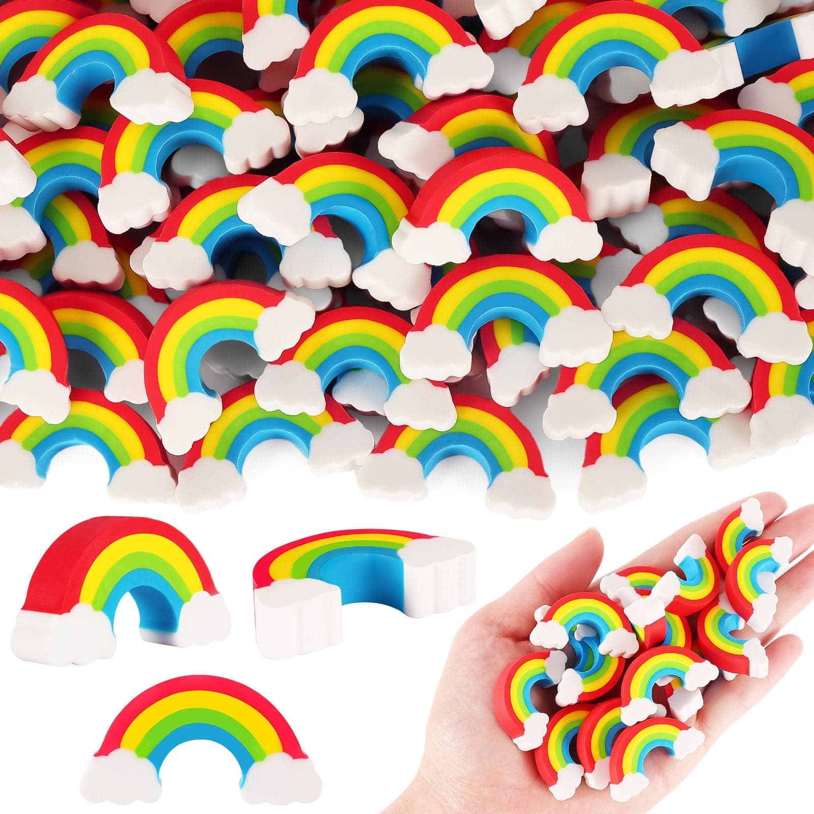 50 Pack Rainbow Erasers for Kids,Large Fun Rainbow Erasers Bulk,St. Patrick's Day Eraser Cute Eraser for Classroom Office Home School Work Prize Gifts Supplies