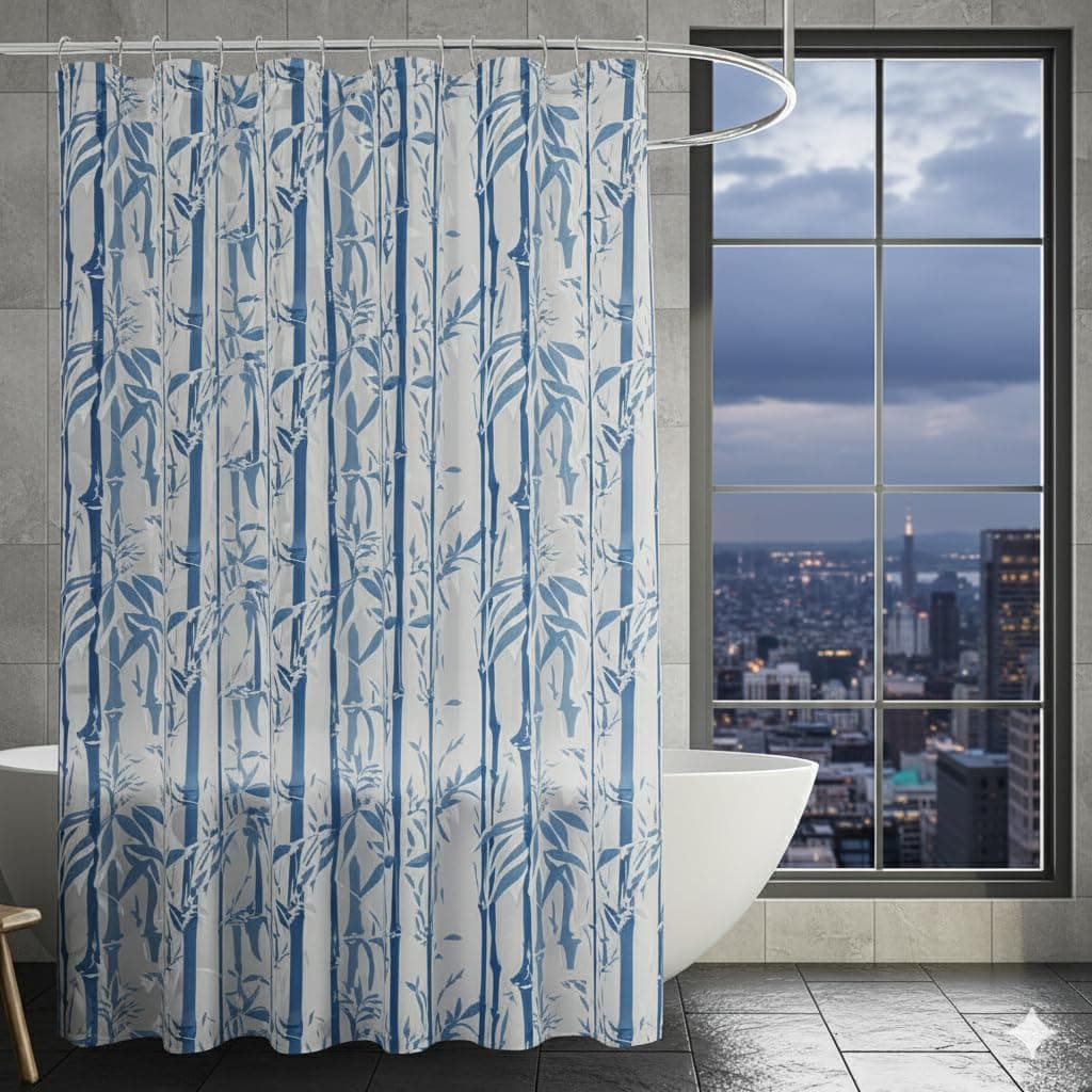 CASA-NEST Self Lining Shower/PARTITION Curtain for Rooms and Bathroom,Size 7ft 54X84 INCHES,Color-Blue Multi,Waterproof Bamboo 001
