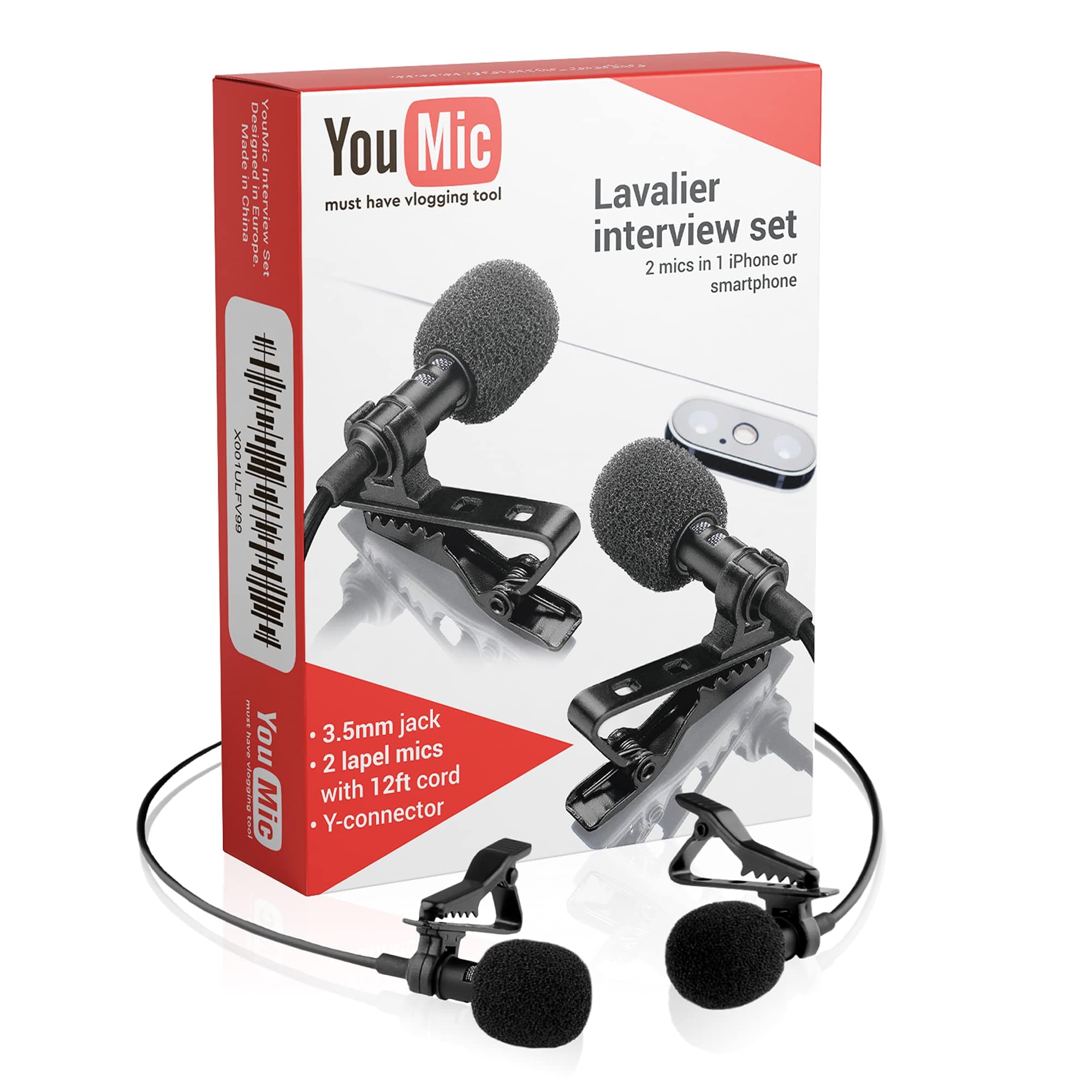 2 Dual Mini Lavalier Lapel Mics with Clip for Phone, iPhone Microphone for iOS, Android, PC, Laptop, Video, Vlogging
