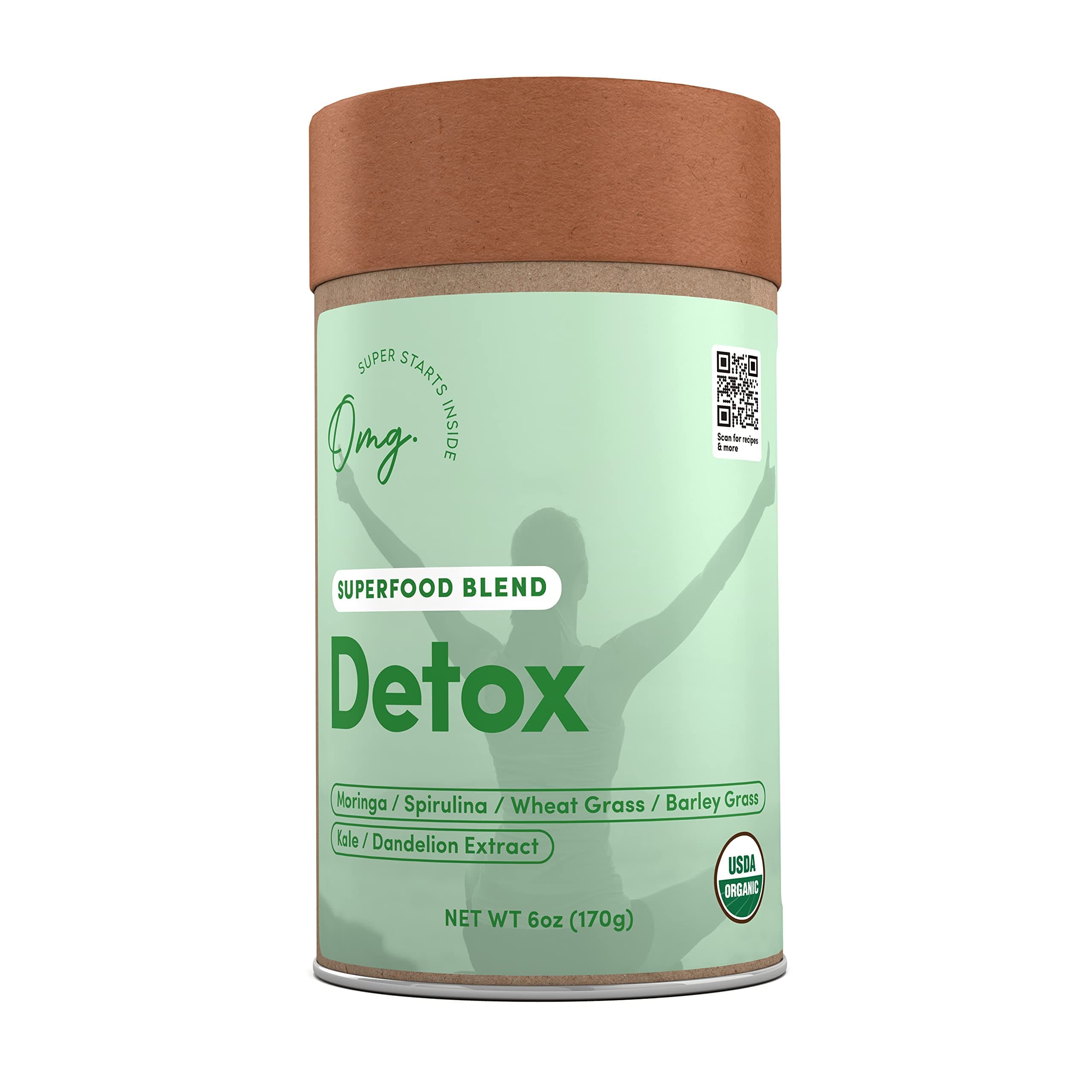 OMG! Superfoods Organic Detox Blend Powder - USDA Certified Organic - Moringa, Spirulina, Wheat Grass, Barley Grass, Kale, and Dandelion - 6 Ounces (1 Package)