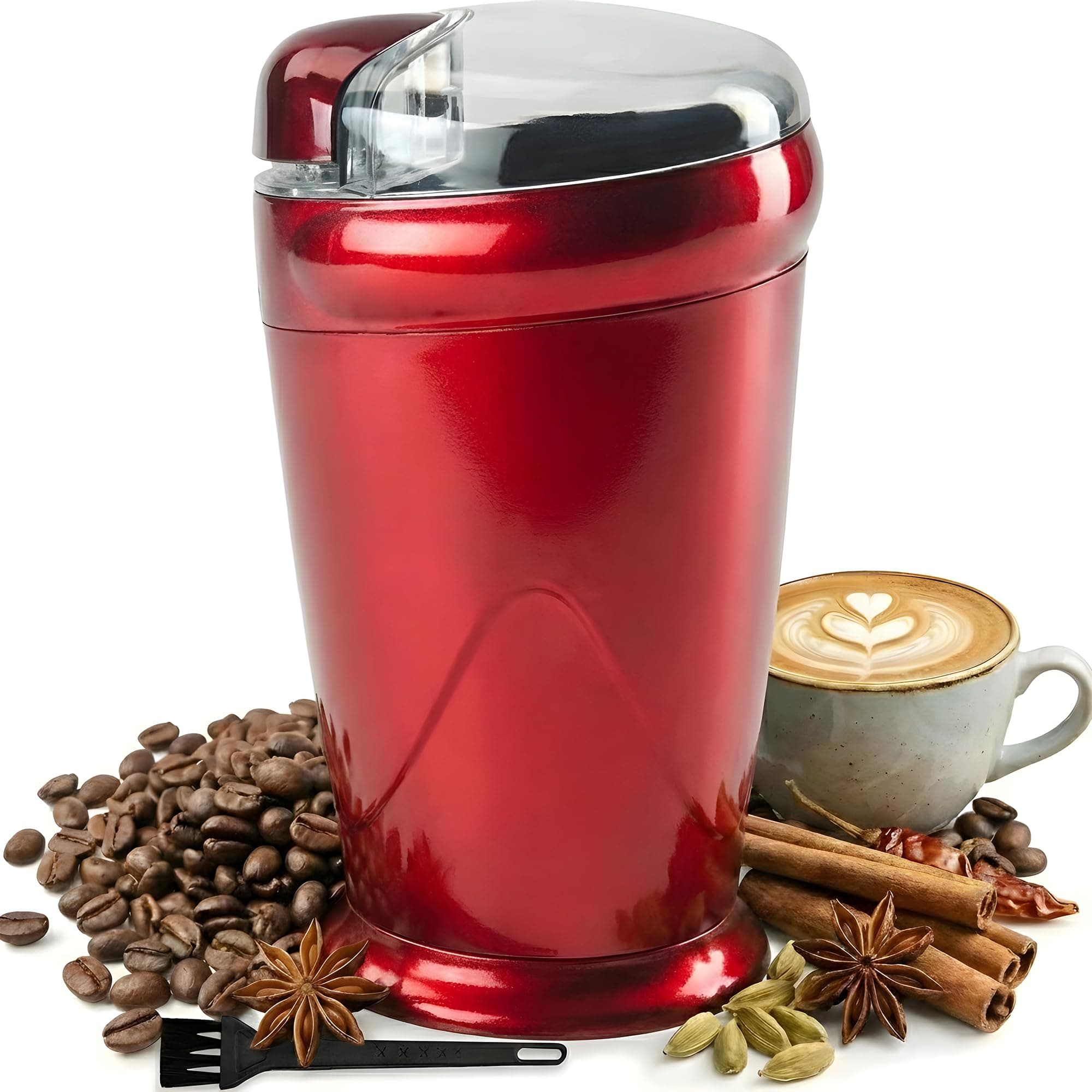 Electric Coffee Grinder, Bean, Nut & Spice Grinder, Powerful Compact Grinder for Home Kitchen, One Touch Operation 150w with 70g Basin, Includes Cleaning Brush (Red)