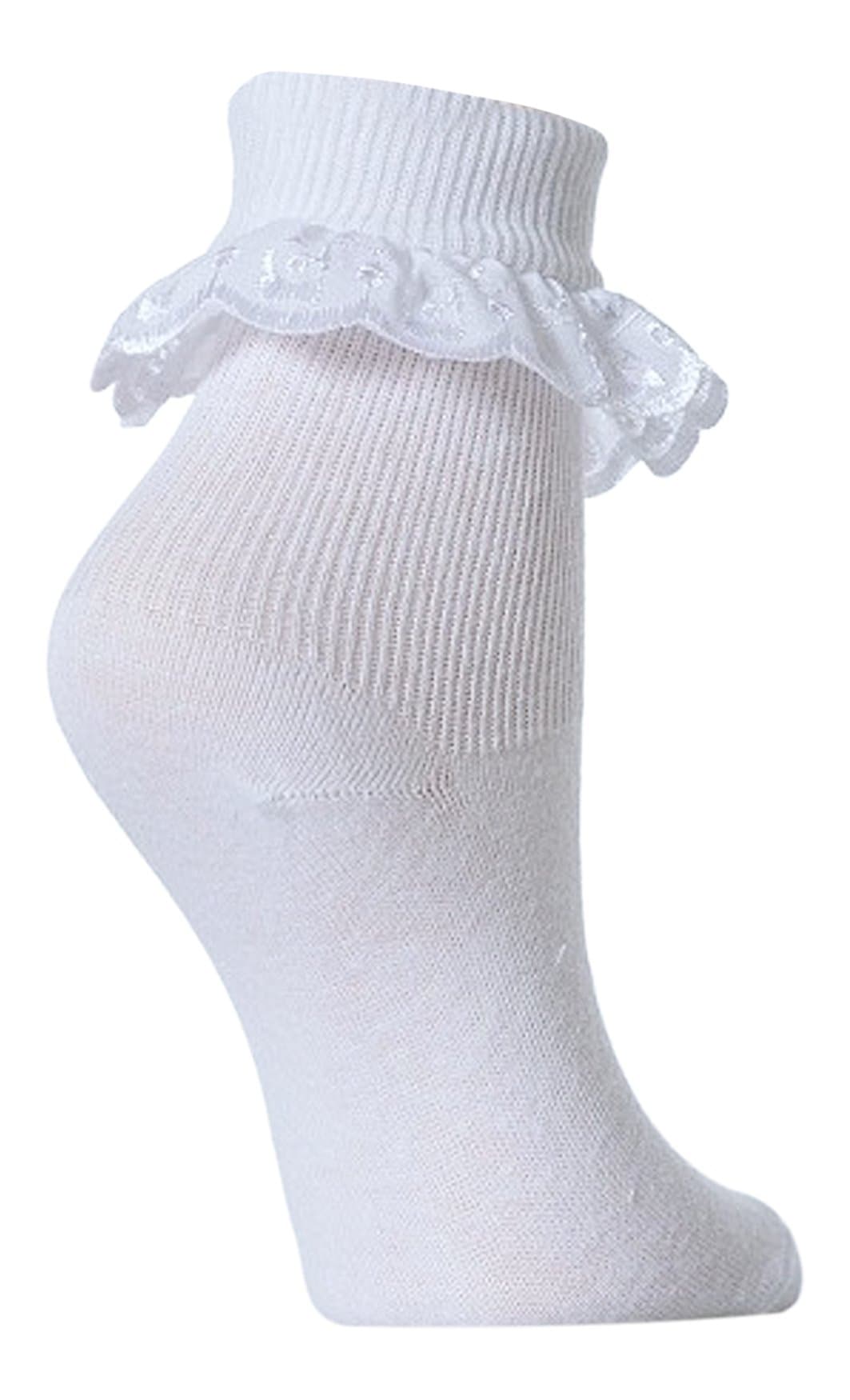 6 Pairs Girls Jolie Fille Frilly Lace School Ankle White Socks - 7 Sizes