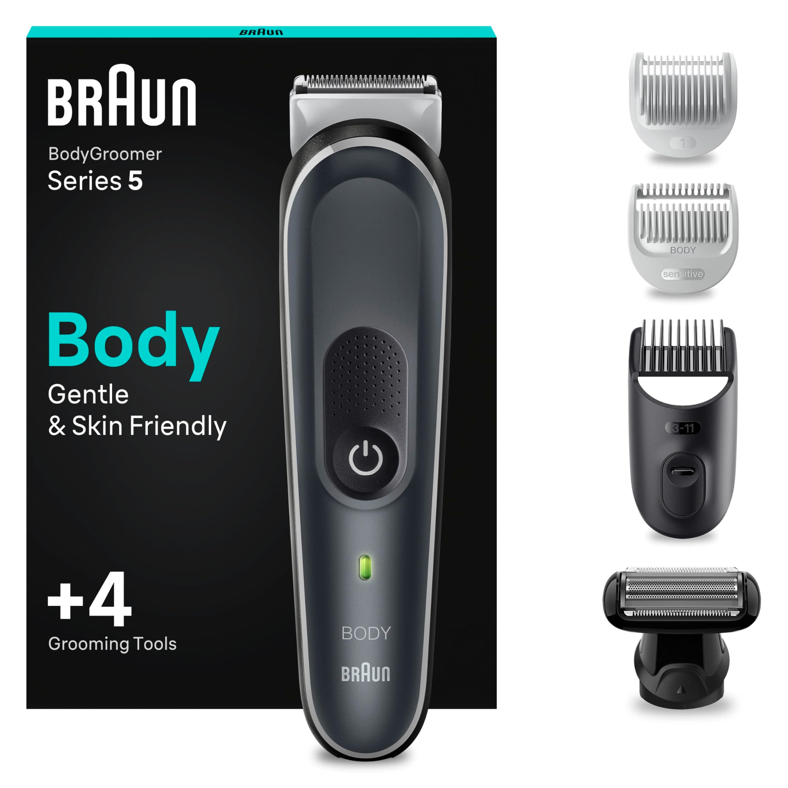 Braun Series 5 Body Groomer/Intimate Shaver Man, Body Care and Hair Removal for Men, Chest, Armpits, Comb Attachments 1-11 mm, Smooth Shaving Attachment, BG5360