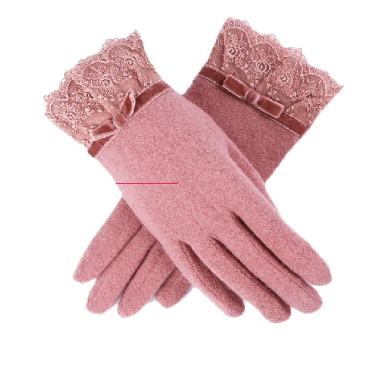 Woman Winter Korean Fingering Gloves Lace Lace Double Plus Velvet Warm Gloves