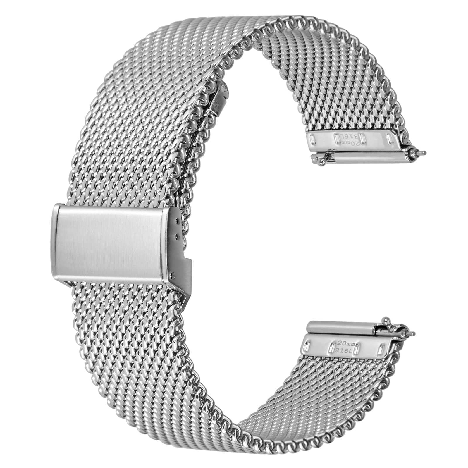316L Stainless Steel Mesh Watch Strap for Men and Women, Woven Metal Bracelet, Band Width 14 mm, 16 mm, 18 mm, 20 mm, 22 mm
