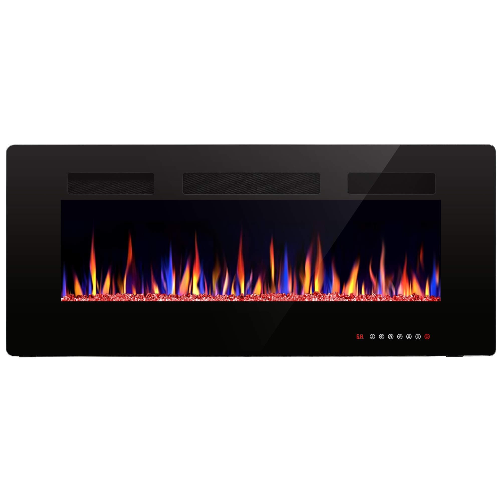 Joy Pebble 42 Inches Electric Recessed and Wall Mounted 750/1500W Fireplace Heater, Touch Screen, Remote Control with Timer, Black, 42",