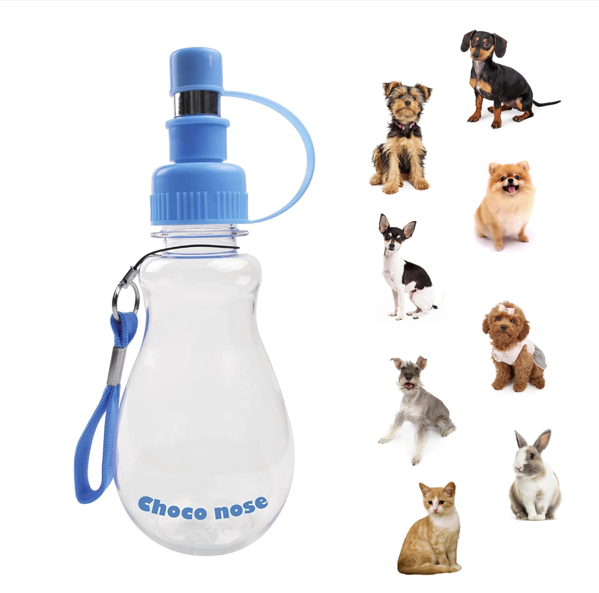 Patented Portable No-Drip Travel Water Bottle/Feeder for Dogs/Puppies/Cats/Rabbits and Other Small Sized Animals -8 oz. Leak-proof Nozzle 16mm, Blue (H258)